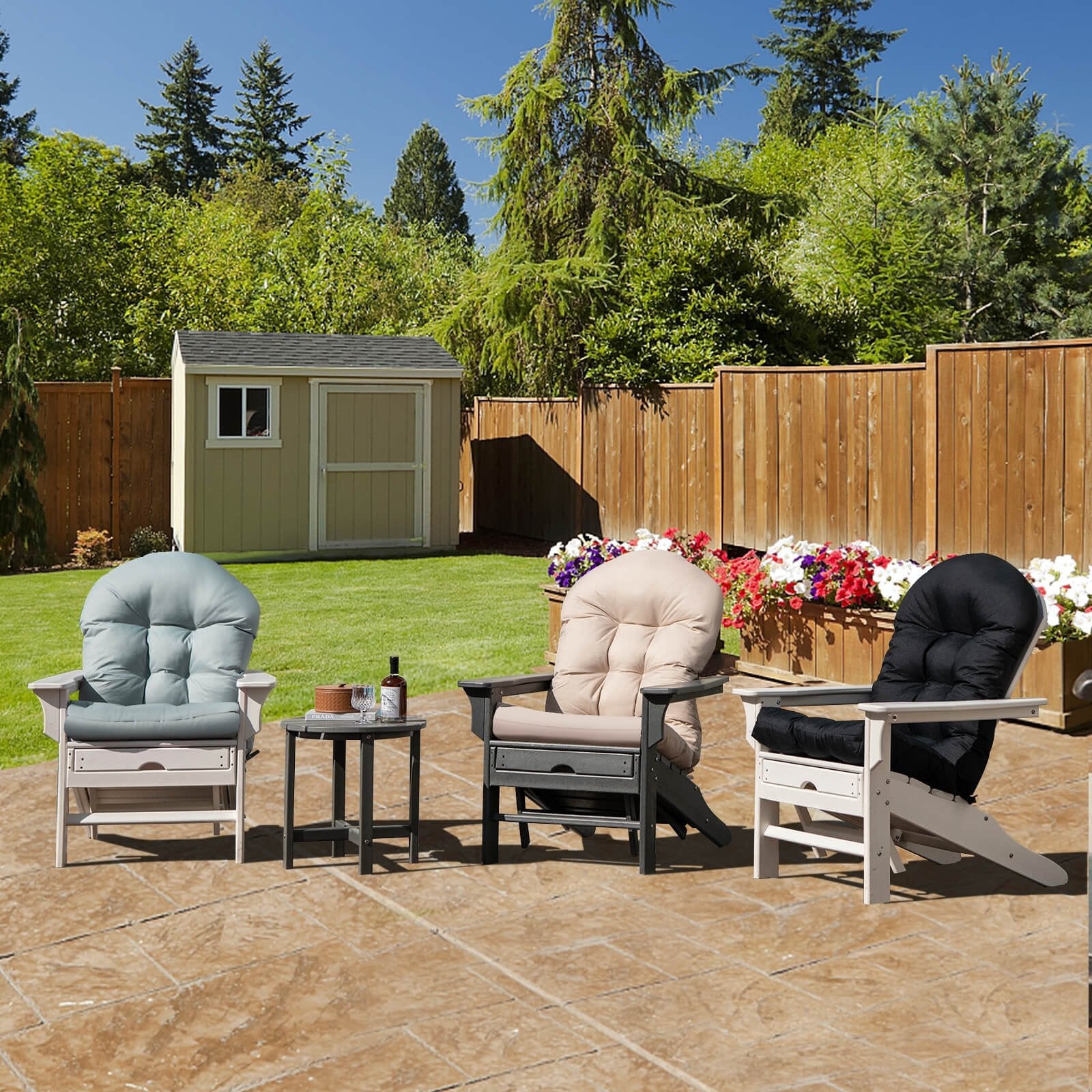 Patio Adirondack Chair Cushion with Fixing Straps and Seat Pad, Black Adirondack Chairs   at Gallery Canada