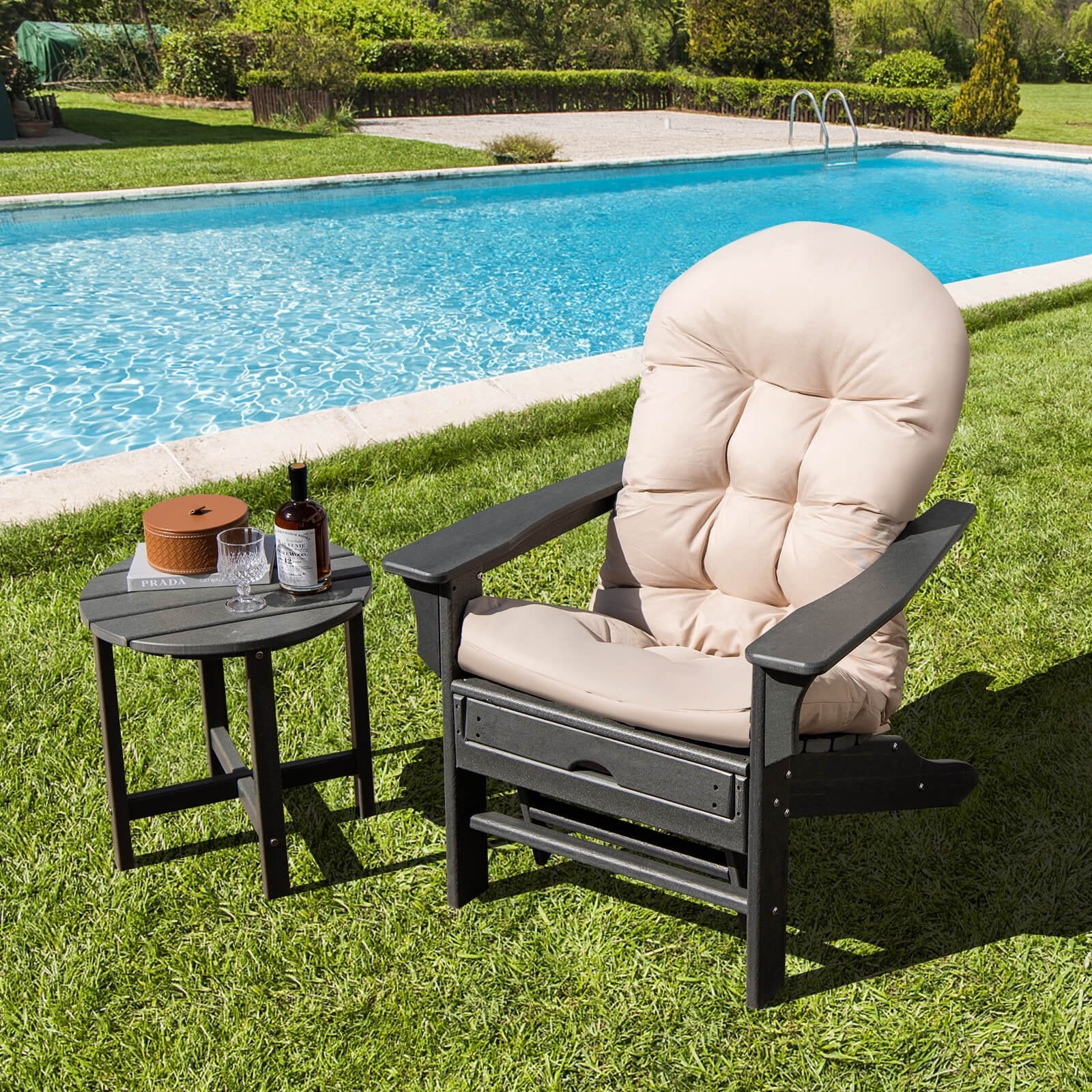 Patio Adirondack Chair Cushion with Fixing Straps and Seat Pad, Beige Adirondack Chairs   at Gallery Canada