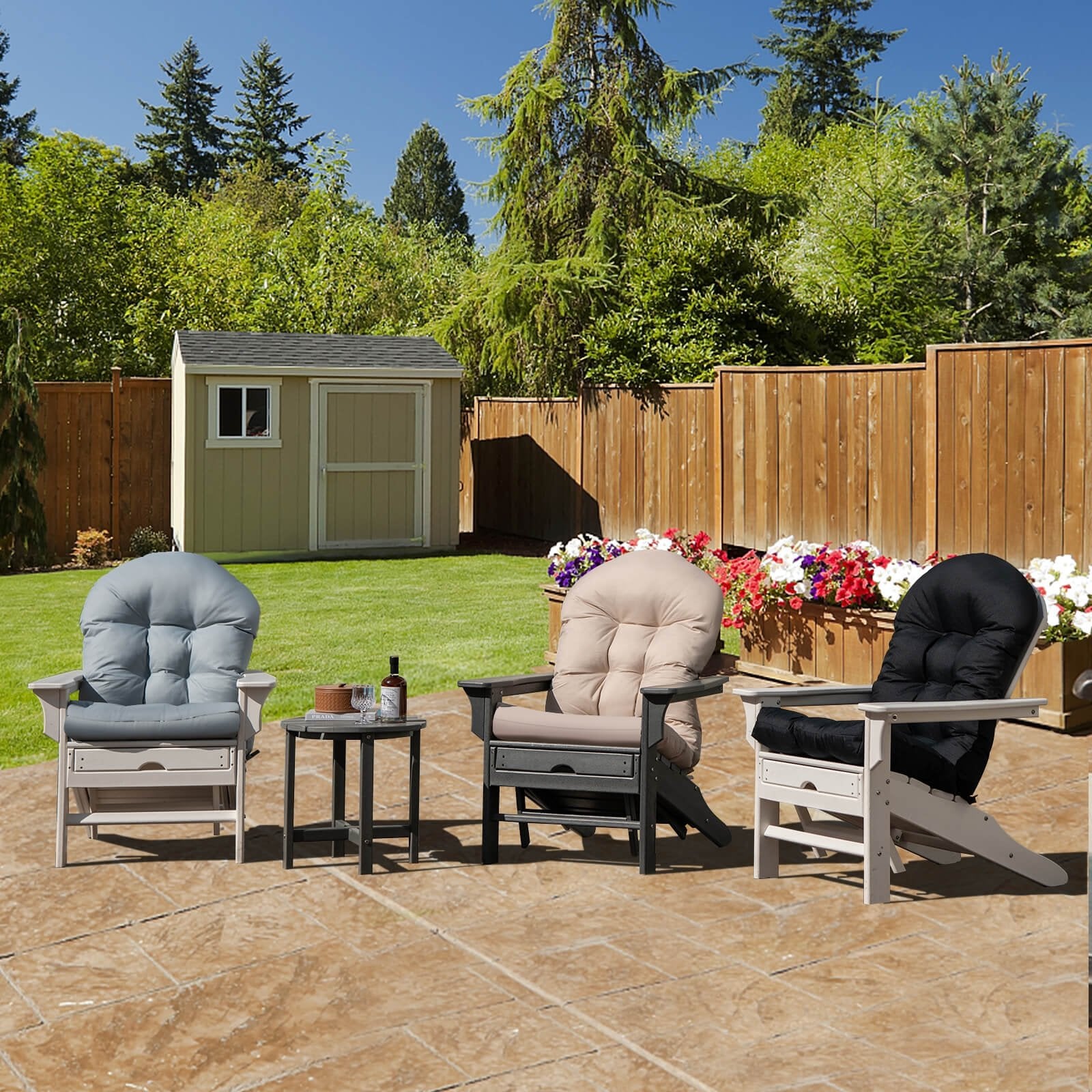 Patio Adirondack Chair Cushion with Fixing Straps and Seat Pad, Beige Adirondack Chairs   at Gallery Canada