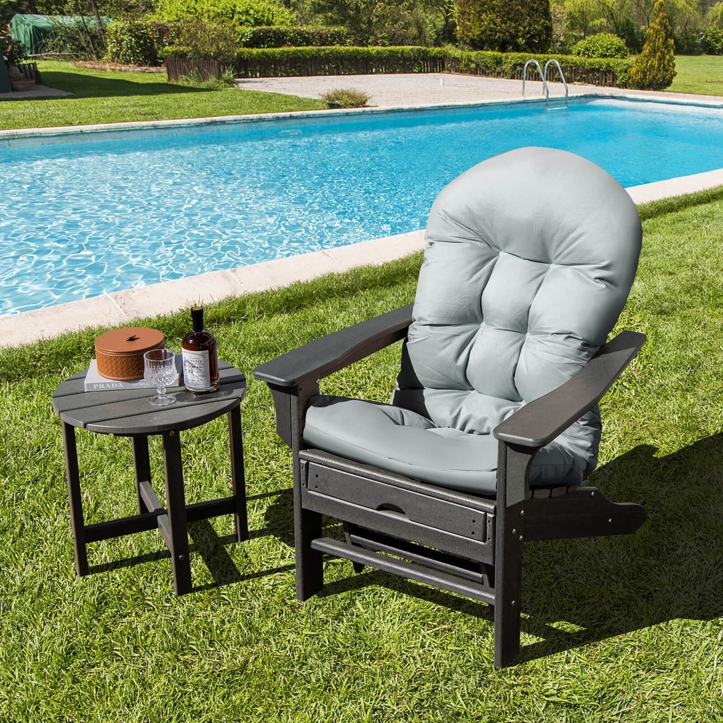 Patio Adirondack Chair Cushion with Fixing Straps and Seat Pad, Gray Adirondack Chairs   at Gallery Canada