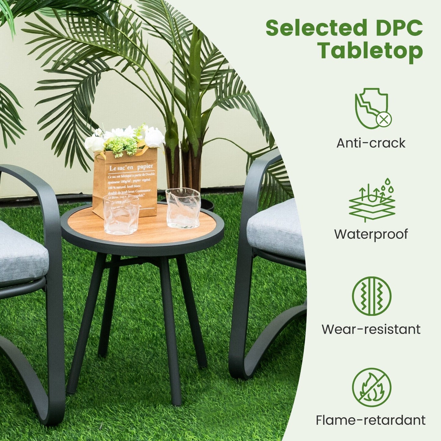 3 Pieces Patio Bistro Conversation Set with Waterproof DPC Tabletop Patio Conversation Sets   at Gallery Canada