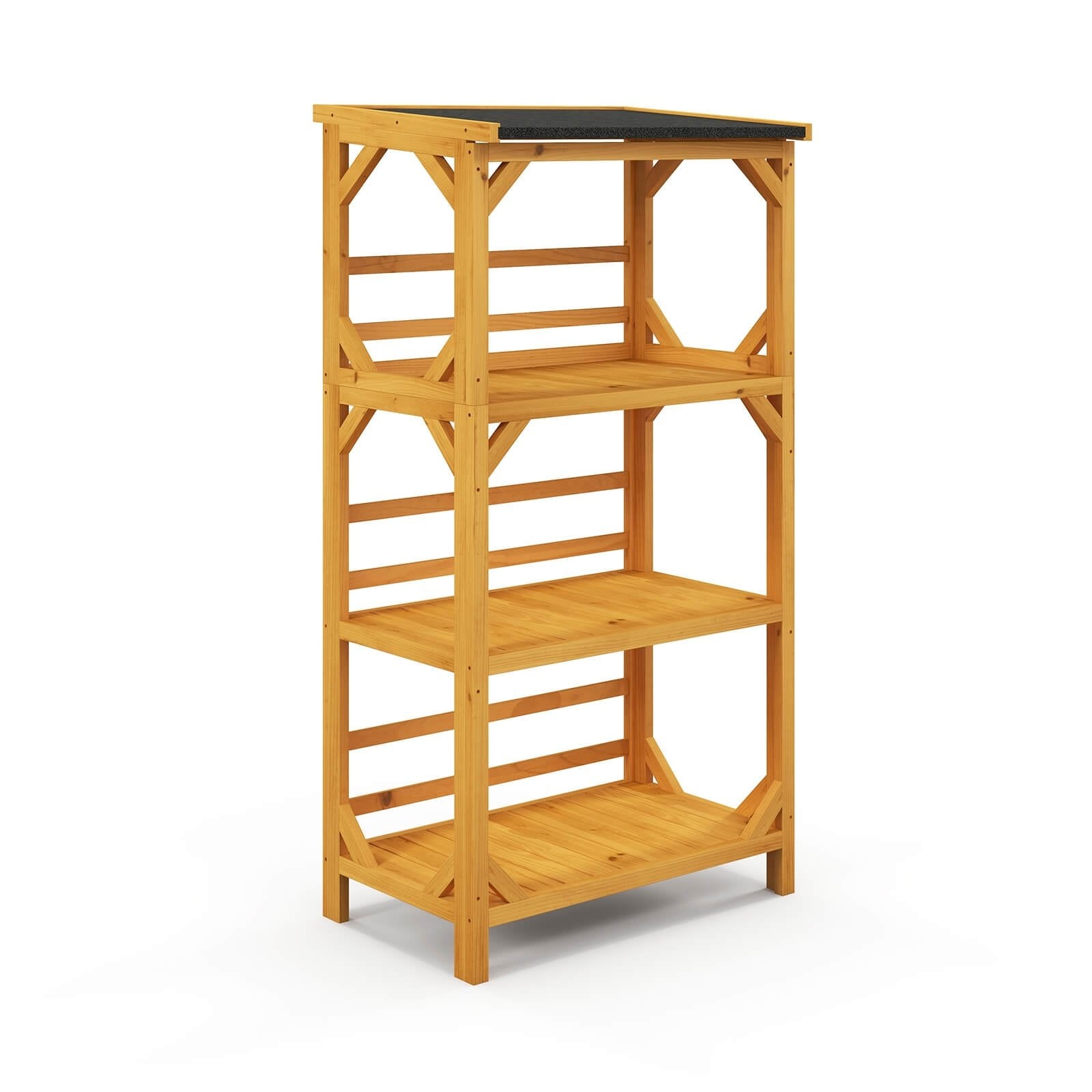 3-Tier Wooden Plant Stand with Weatherproof Asphalt Roof for Patio, Natural Plant Stands   at Gallery Canada