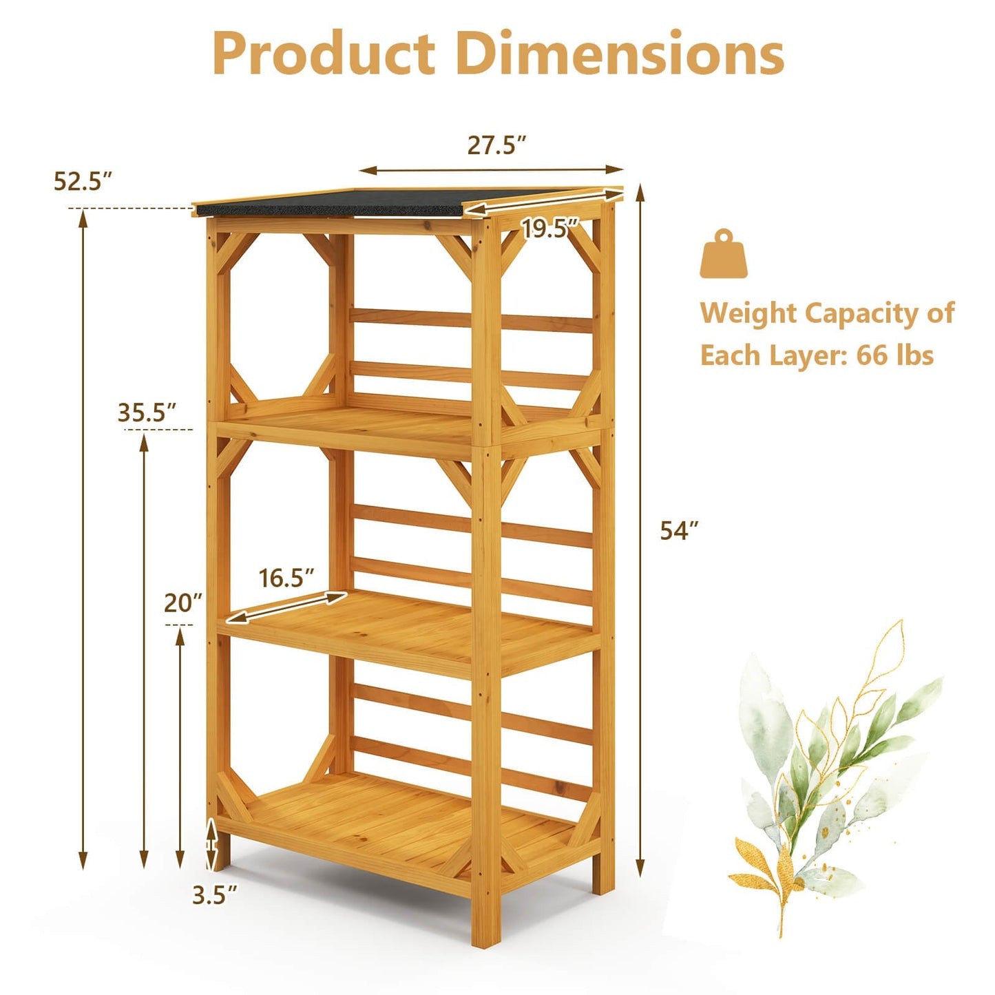 3-Tier Wooden Plant Stand with Weatherproof Asphalt Roof for Patio, Natural Plant Stands   at Gallery Canada