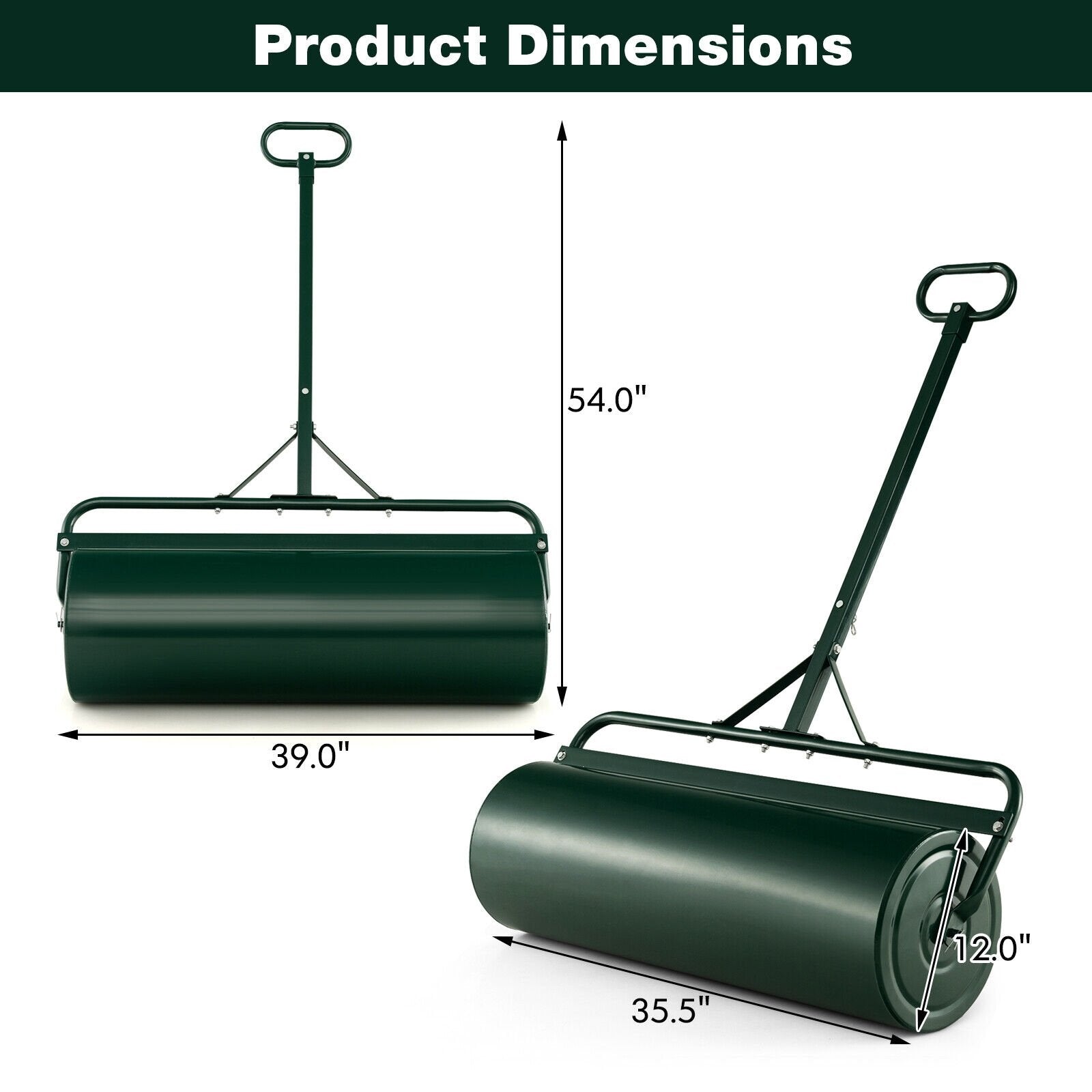 Metal Lawn Roller with Detachable Gripping Handle, Green Lawn Care Tools   at Gallery Canada