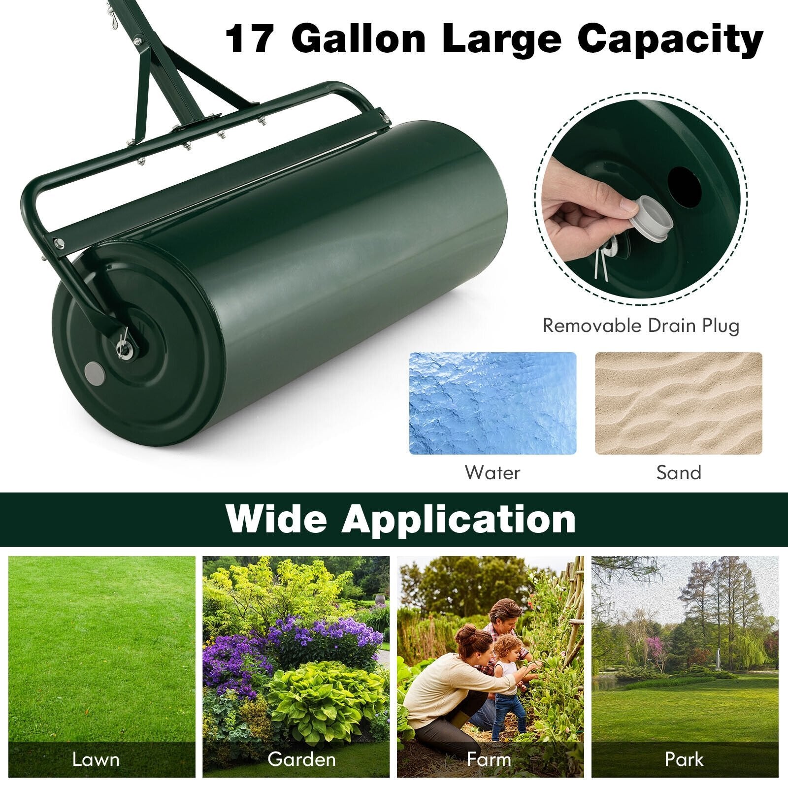 Metal Lawn Roller with Detachable Gripping Handle, Green Lawn Care Tools   at Gallery Canada