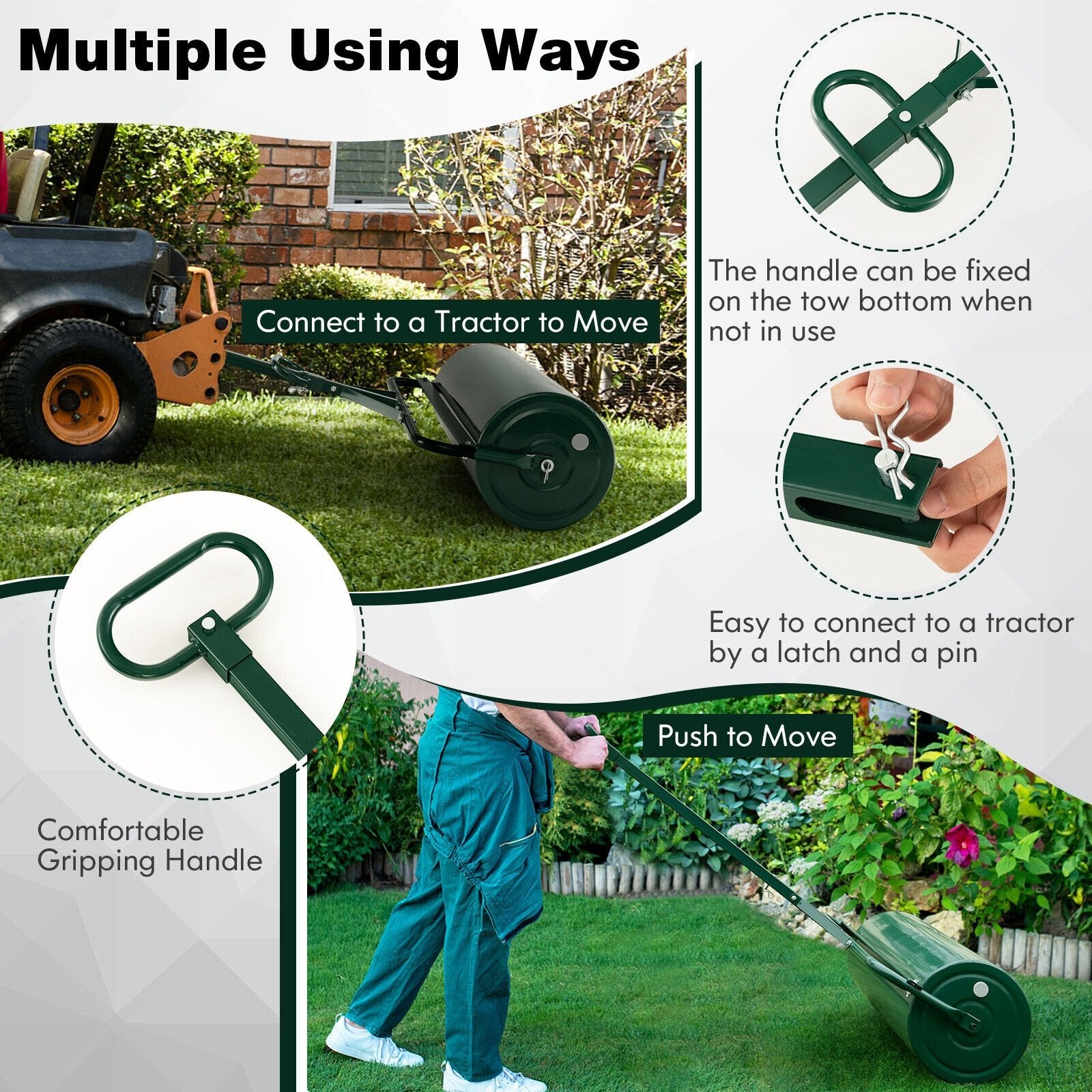 Metal Lawn Roller with Detachable Gripping Handle, Green Lawn Care Tools   at Gallery Canada