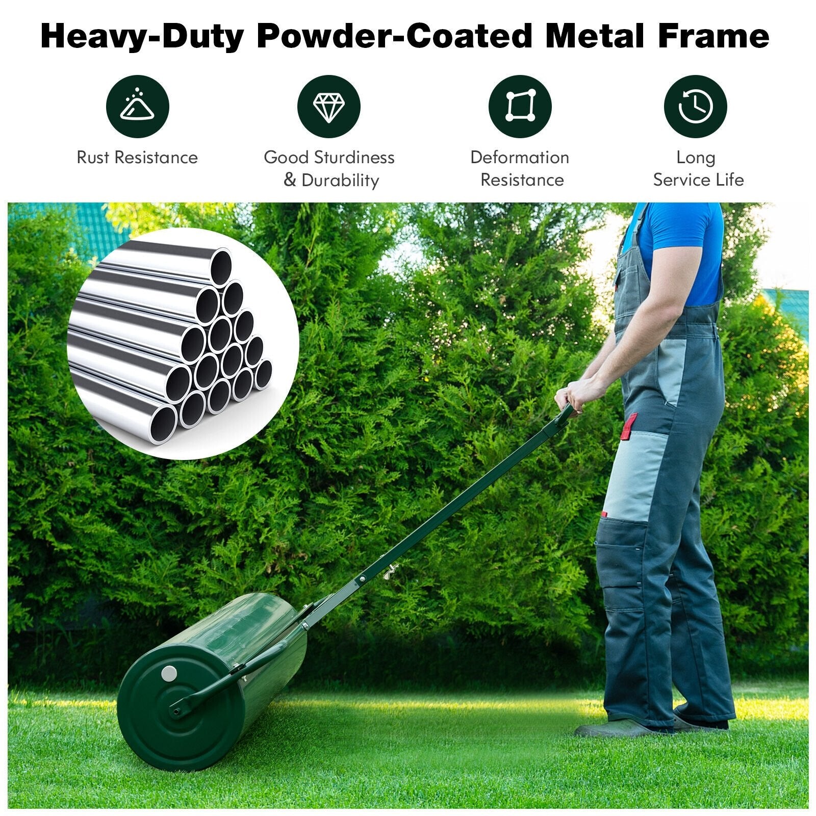 Metal Lawn Roller with Detachable Gripping Handle, Green Lawn Care Tools   at Gallery Canada