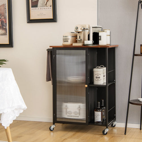 Mobile Serving Cart with Transparent Single Door Cabinet, Black