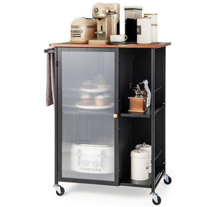 Mobile Serving Cart with Transparent Single Door Cabinet, Black Kitchen Islands & Carts   at Gallery Canada