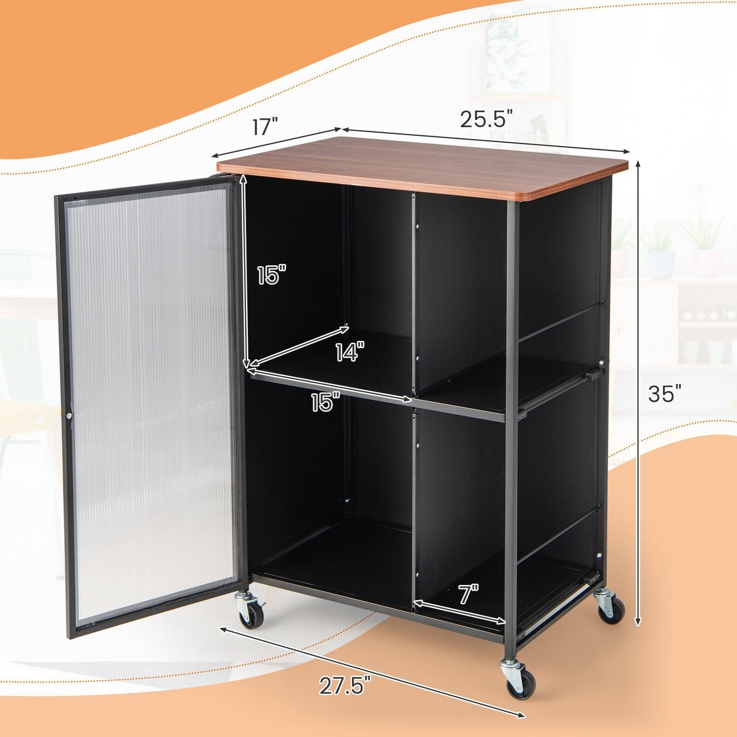 Mobile Serving Cart with Transparent Single Door Cabinet, Black Kitchen Islands & Carts   at Gallery Canada