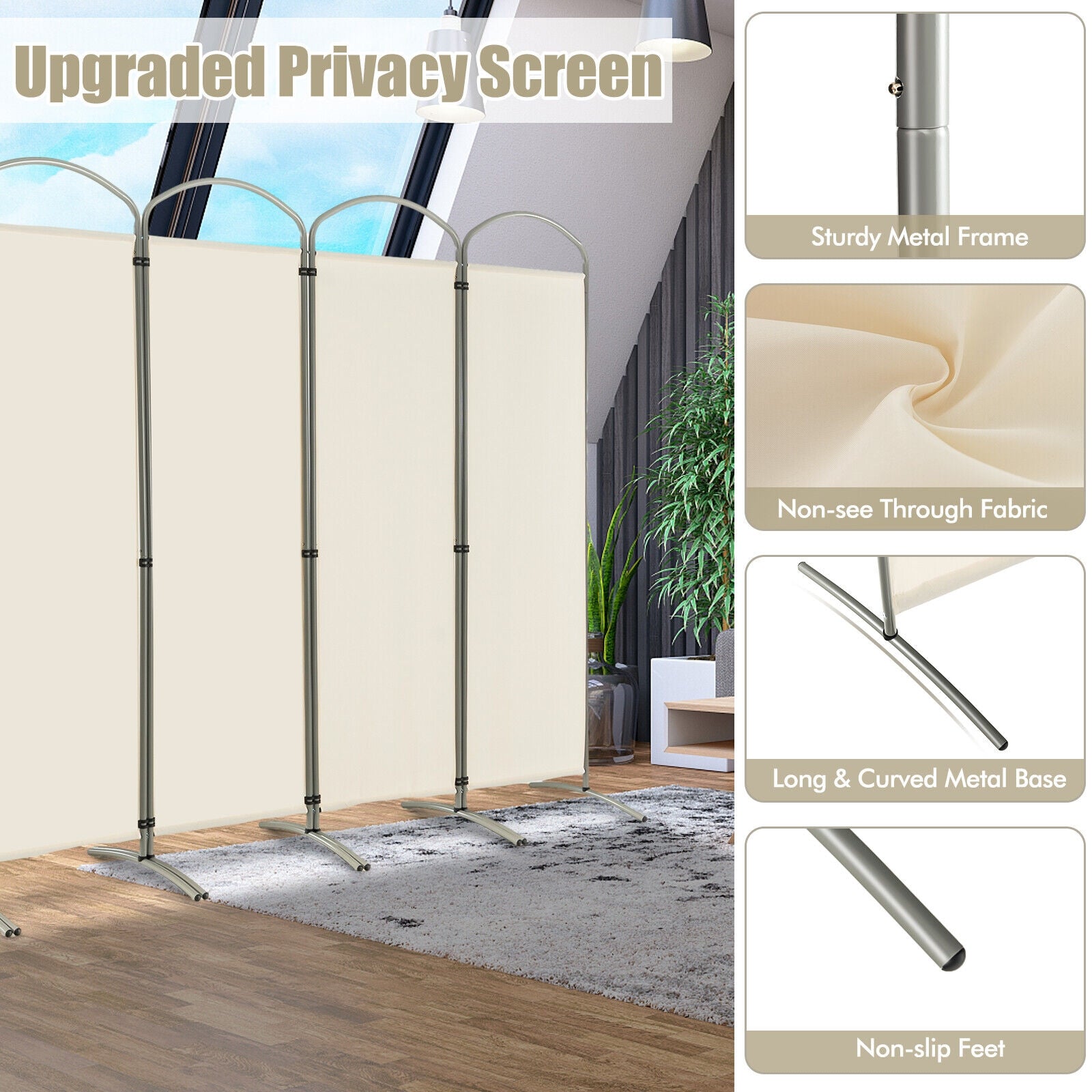 6 Feet 6-Panels Freestanding Folding Privacy Screen, White Room Dividers   at Gallery Canada