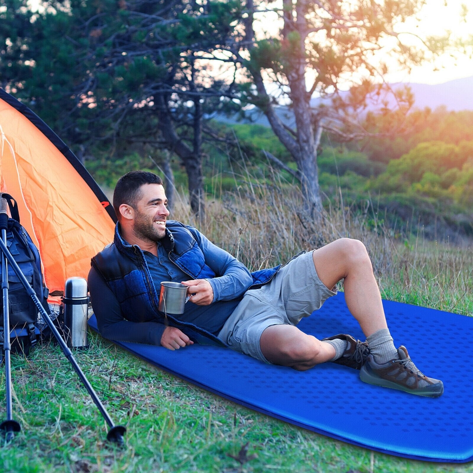 Inflatable Sleeping Pad with Carrying Bag, Blue Air Mattresses & Sleeping Bags   at Gallery Canada