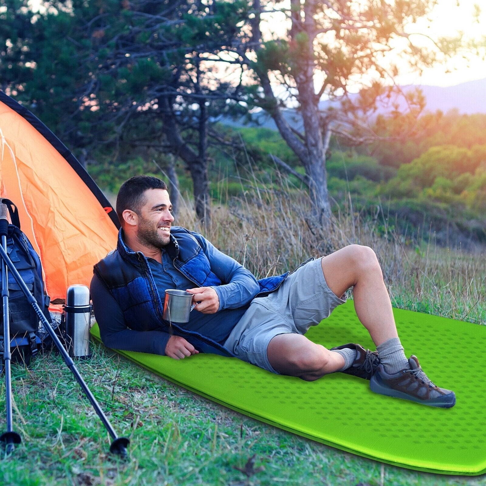 Inflatable Sleeping Pad with Carrying Bag, Green Air Mattresses & Sleeping Bags   at Gallery Canada