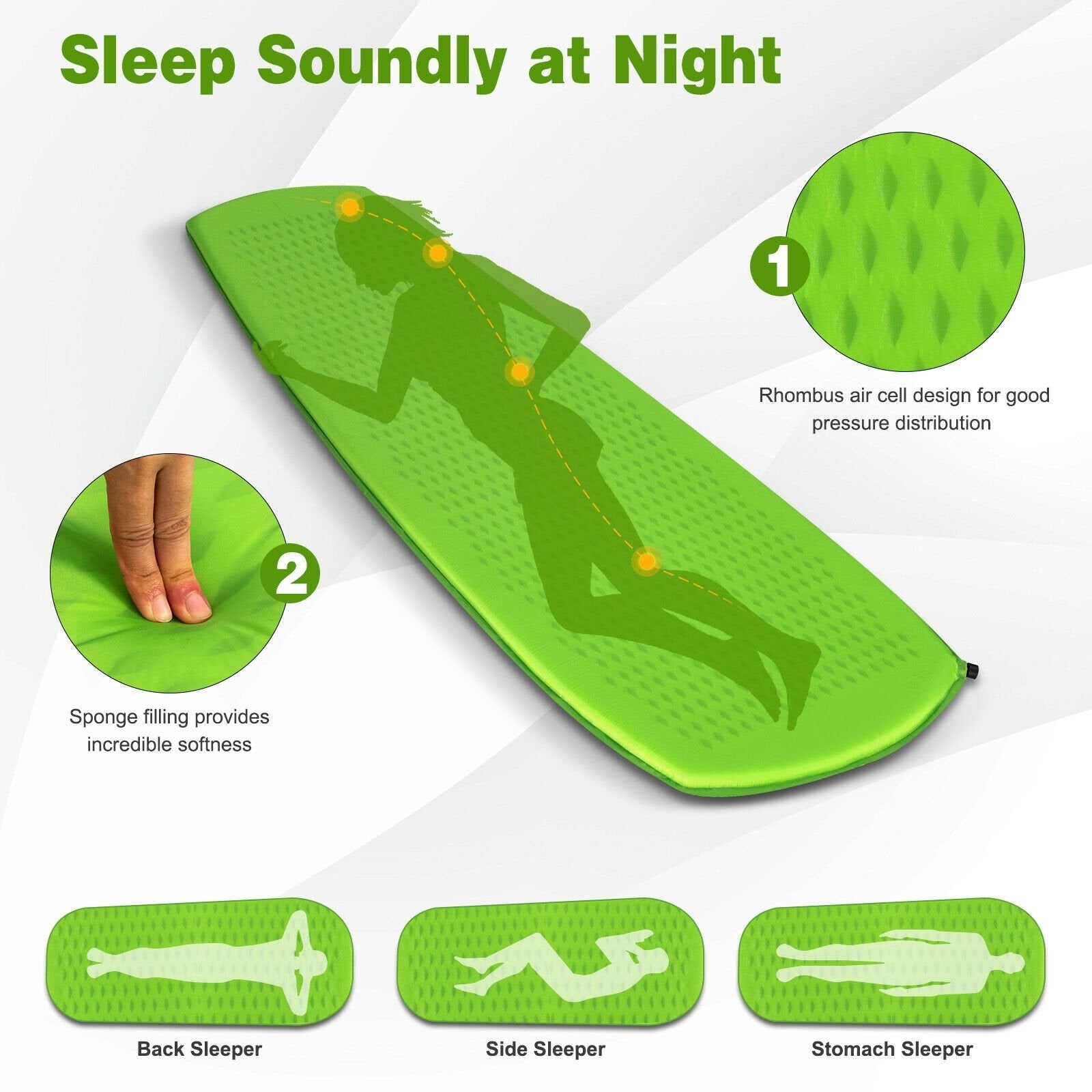 Inflatable Sleeping Pad with Carrying Bag, Green Air Mattresses & Sleeping Bags   at Gallery Canada