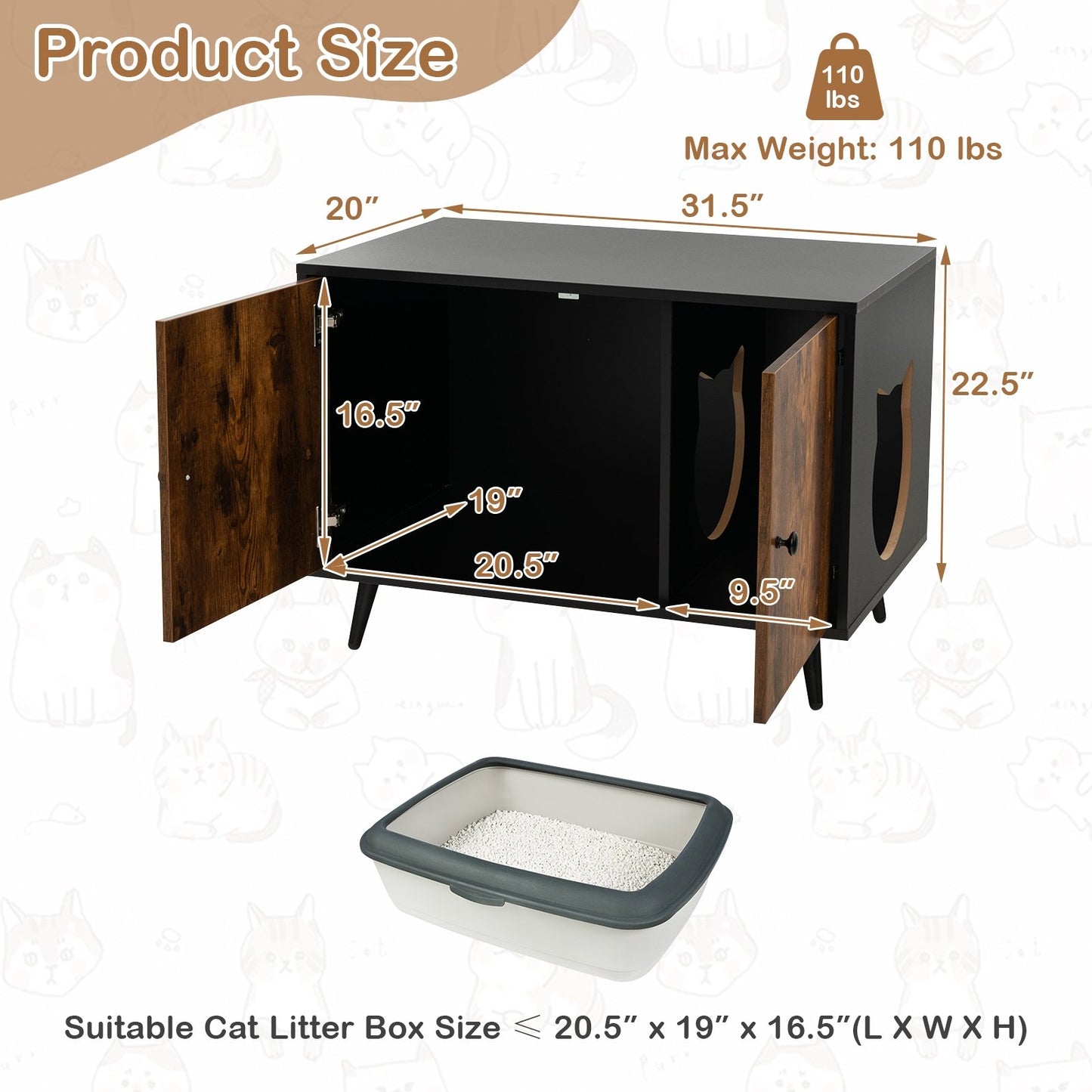 Industrial Cat Litter Box Enclosure with Divider and Cat-Shaped Entries, Brown Cat Houses   at Gallery Canada