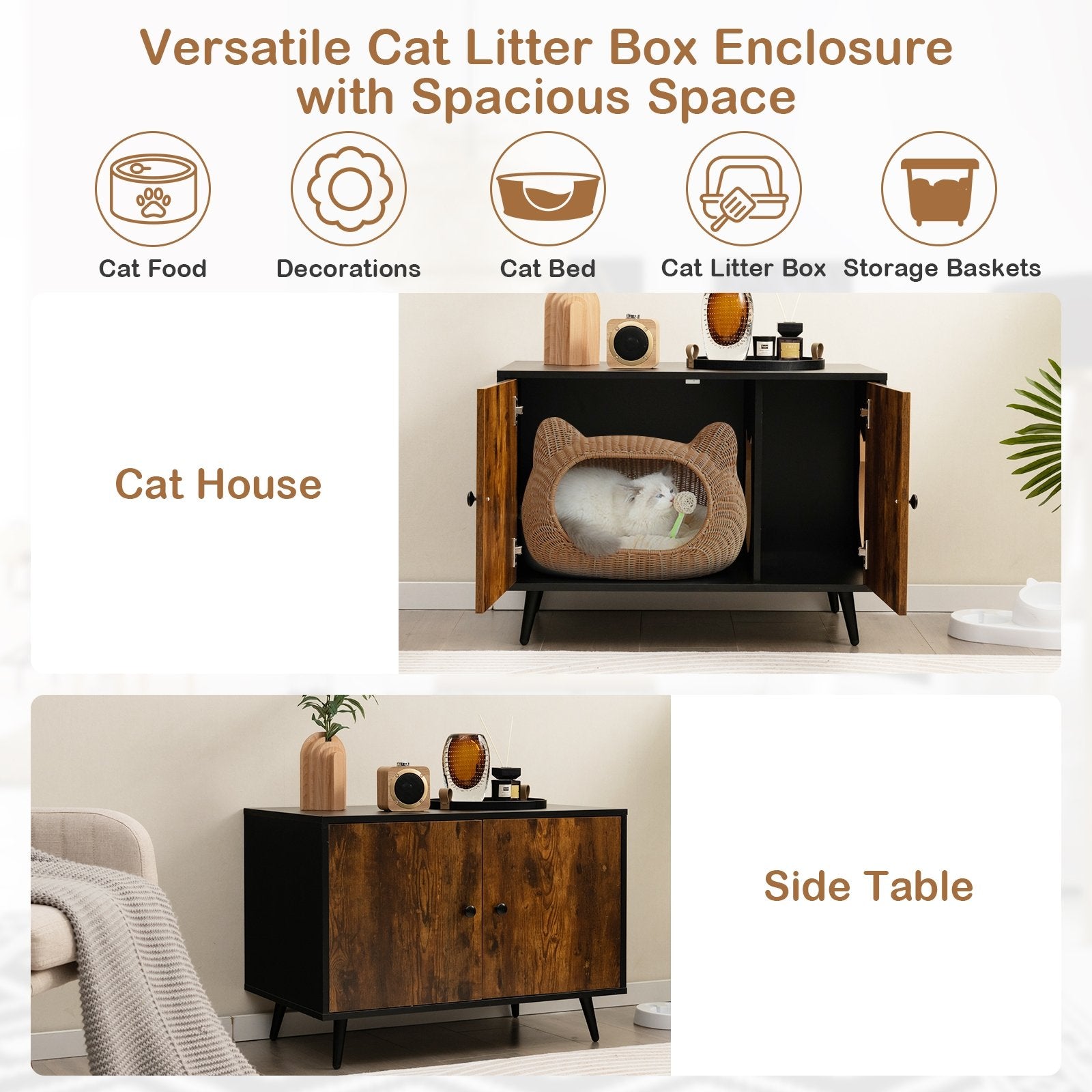 Industrial Cat Litter Box Enclosure with Divider and Cat-Shaped Entries, Brown Cat Houses   at Gallery Canada