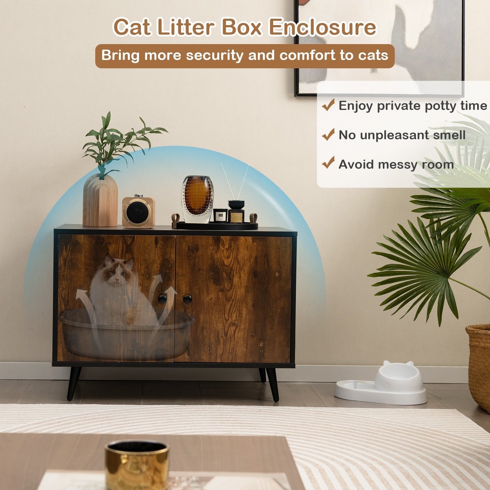 Industrial Cat Litter Box Enclosure with Divider and Cat-Shaped Entries, Brown Cat Houses   at Gallery Canada