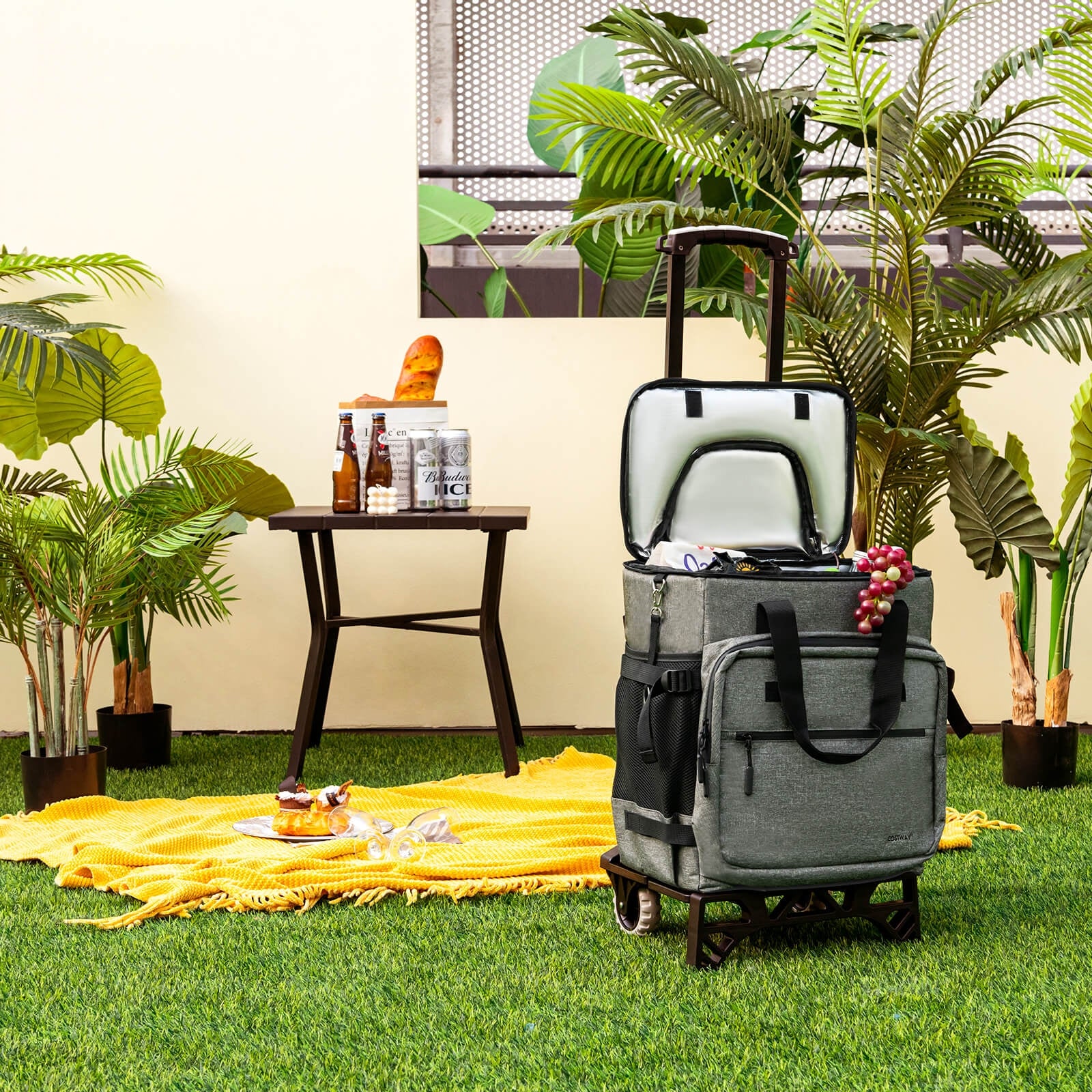 50-Can Large Leakproof Rolling Cooler with Detachable Bottom Plate, Gray Coolers at Gallery Canada