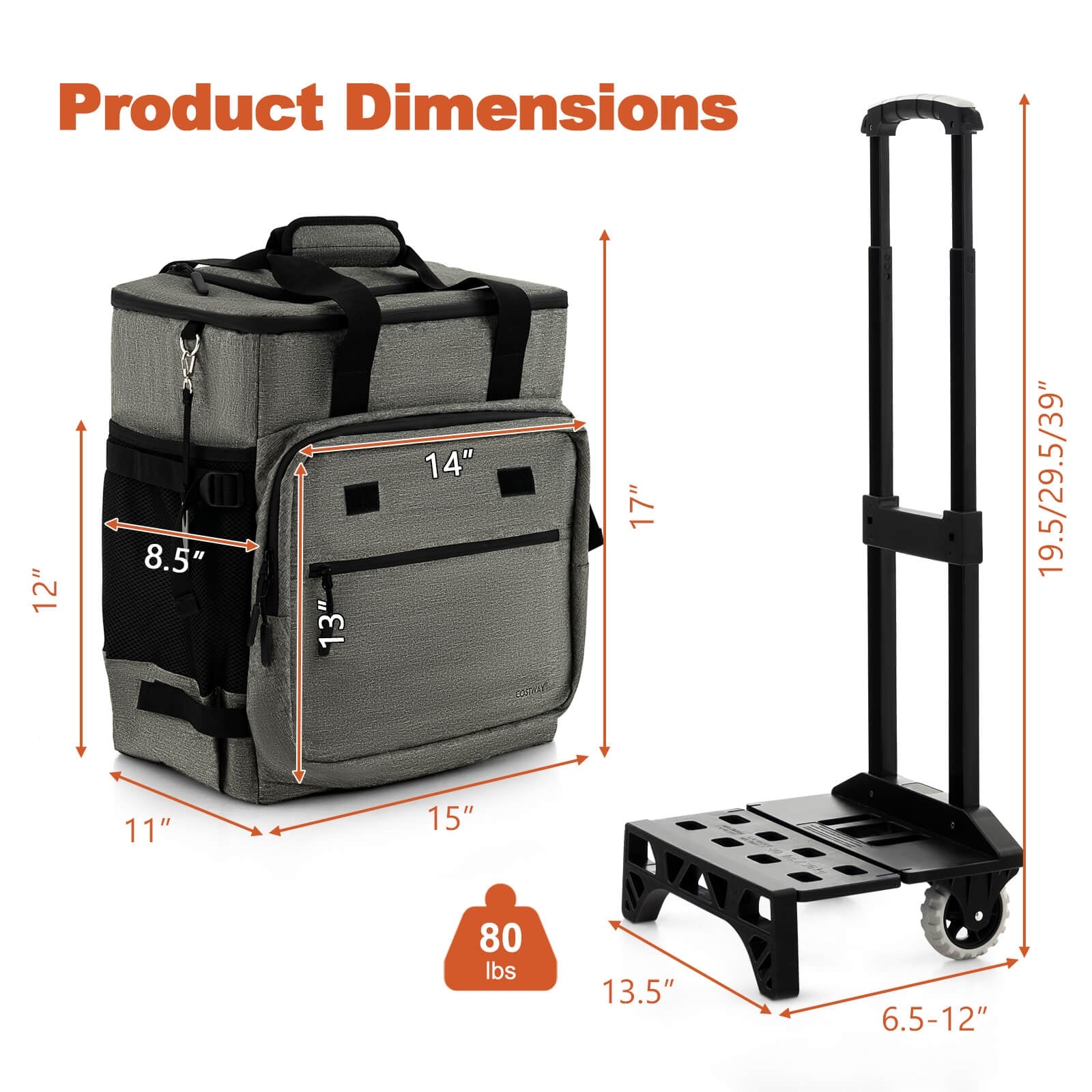 50-Can Large Leakproof Rolling Cooler with Detachable Bottom Plate, Gray Coolers at Gallery Canada
