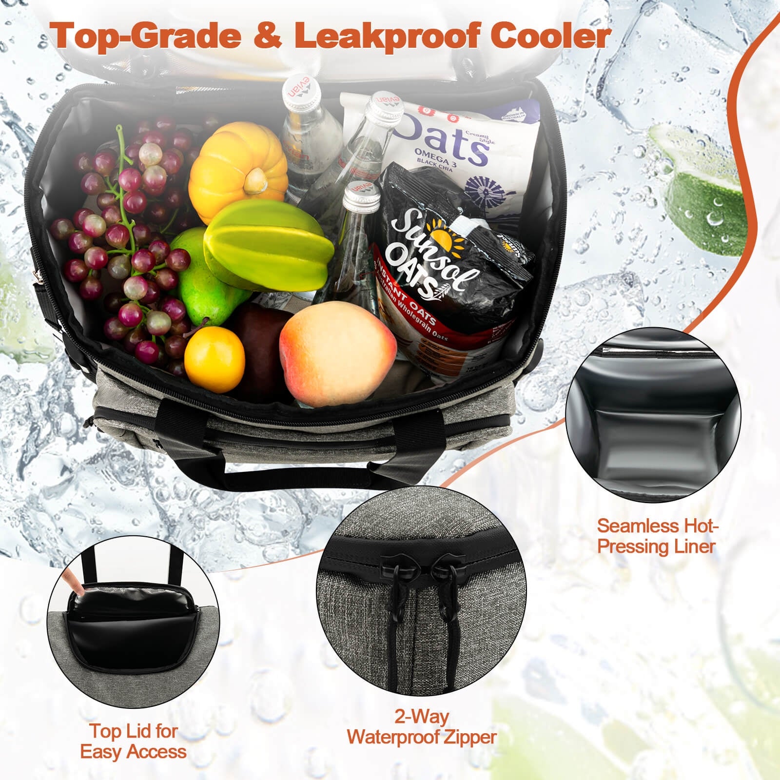 50-Can Large Leakproof Rolling Cooler with Detachable Bottom Plate, Gray Coolers at Gallery Canada