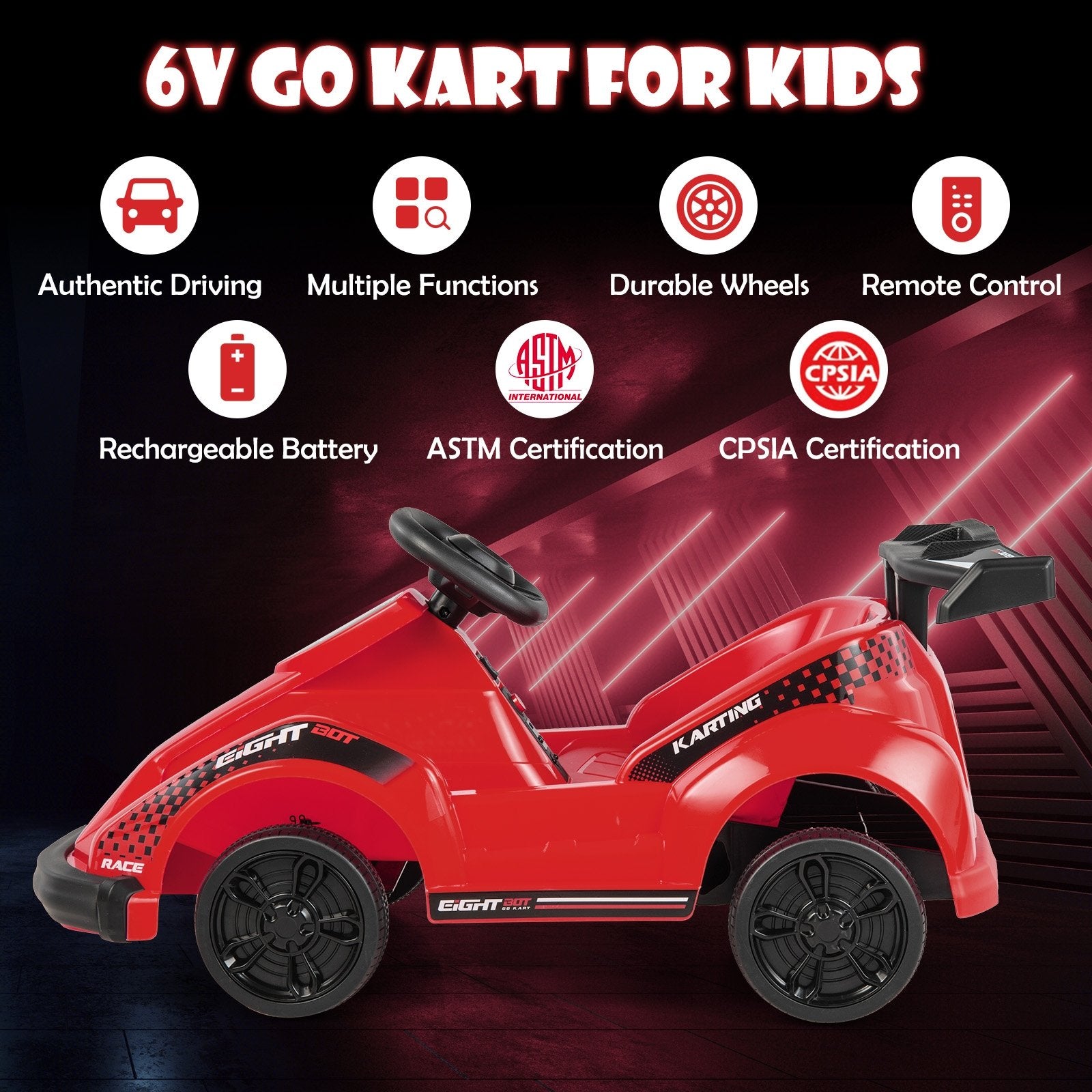 6V Kids Ride On Go Cart with Remote Control and Safety Belt, Red Powered Ride On Toys   at Gallery Canada