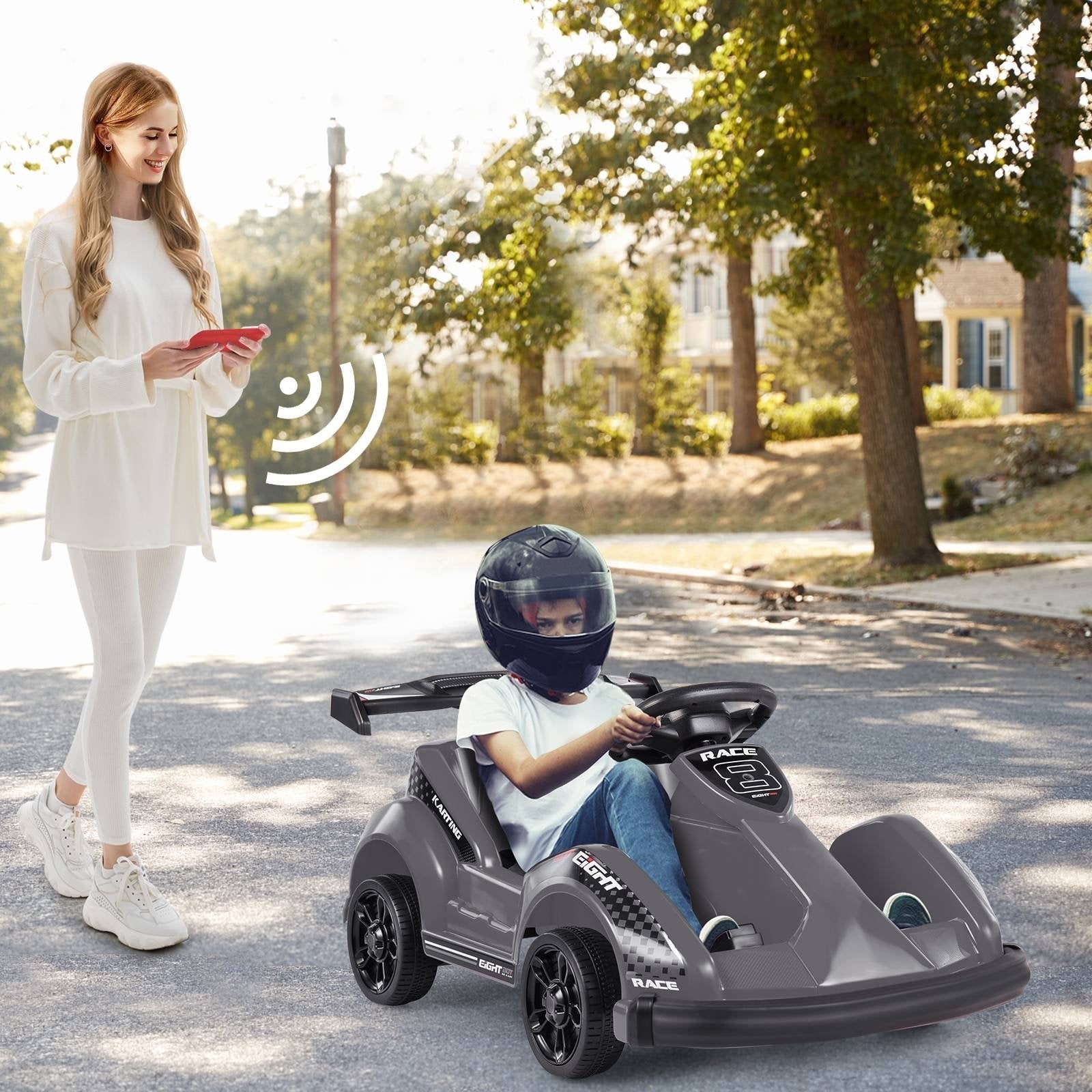 6V Kids Ride On Go Cart with Remote Control and Safety Belt, Black Powered Ride On Toys   at Gallery Canada