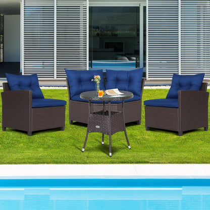 4 Pieces Patio Rattan Furniture Set Cushioned Sofa Glass Table, Navy Outdoor Sectionals   at Gallery Canada