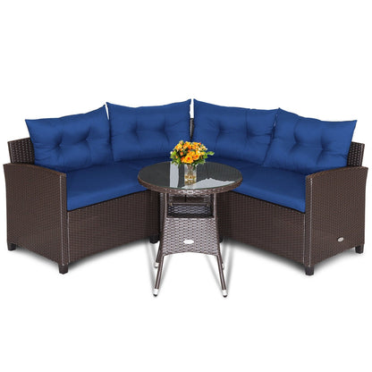 4 Pieces Patio Rattan Furniture Set Cushioned Sofa Glass Table, Navy - Gallery Canada