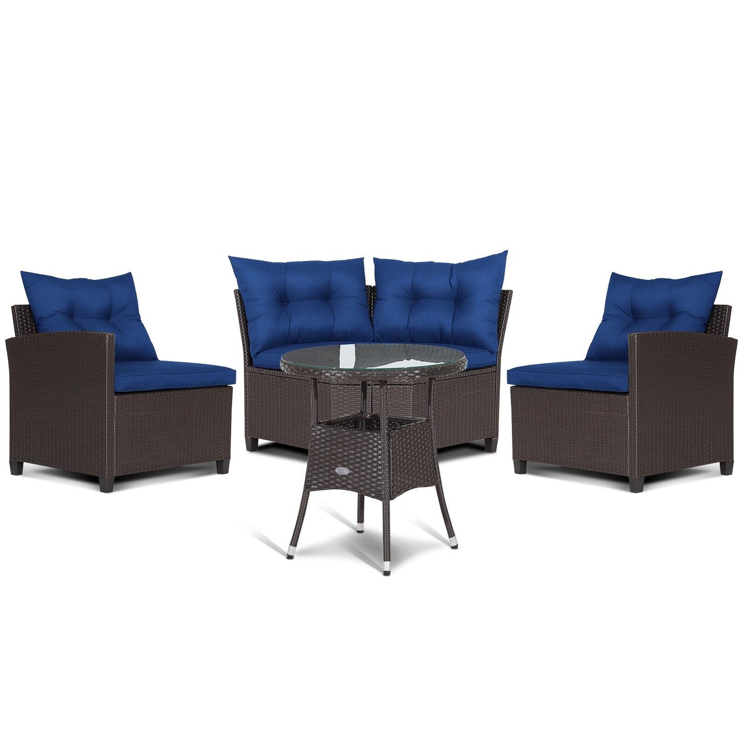 4 Pieces Patio Rattan Furniture Set Cushioned Sofa Glass Table, Navy Outdoor Sectionals   at Gallery Canada