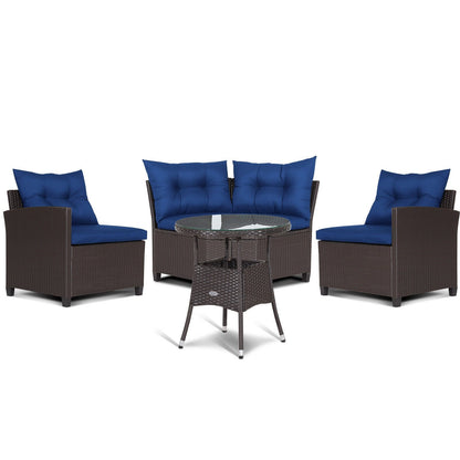 4 Pieces Patio Rattan Furniture Set Cushioned Sofa Glass Table, Navy - Gallery Canada