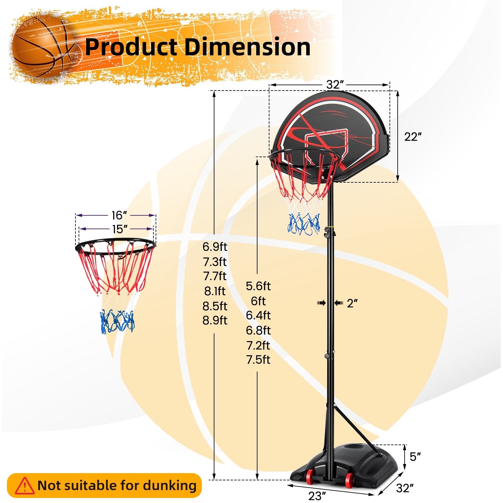 Portable Basketball Hoop Stand with Wheels and 2 Nets, Black Sport Equipments   at Gallery Canada