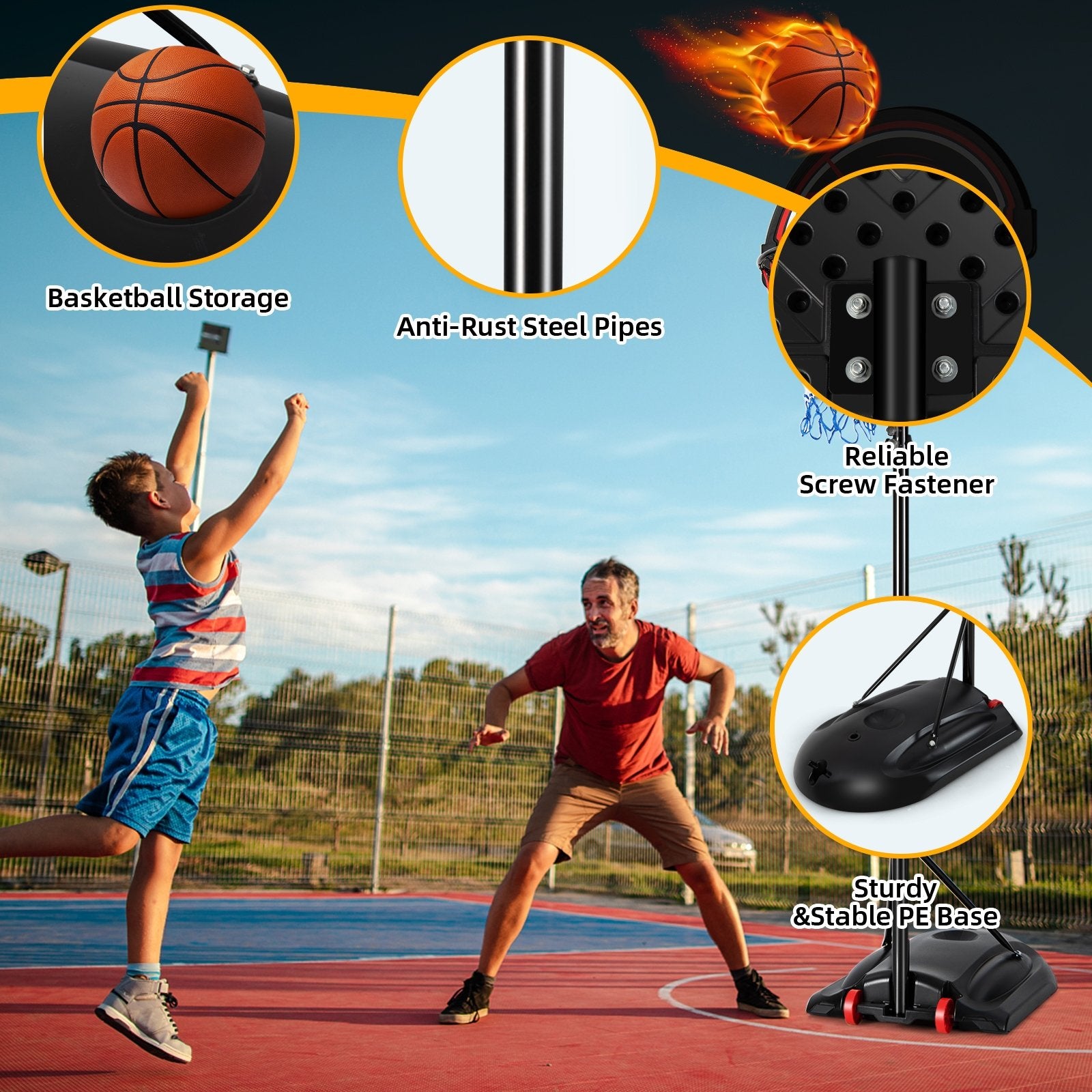 Portable Basketball Hoop Stand with Wheels and 2 Nets, Black Sport Equipments   at Gallery Canada