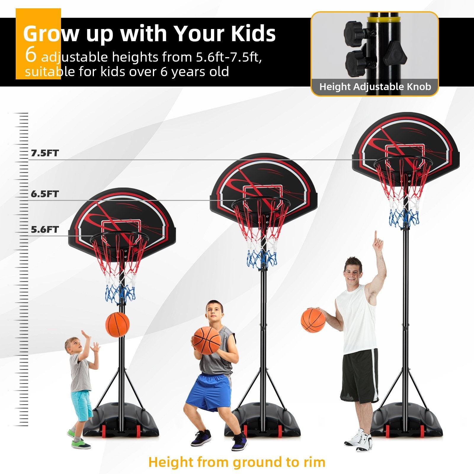 Portable Basketball Hoop Stand with Wheels and 2 Nets, Black Sport Equipments   at Gallery Canada