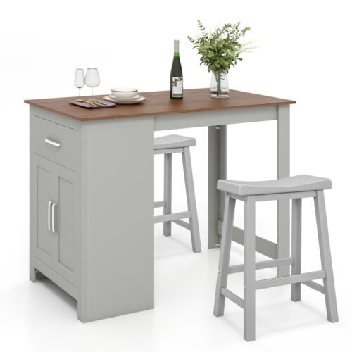 3-Piece Bar Table Set for 2 with 2 Saddle Stools for Dining Room, Gray Dining Room Sets   at Gallery Canada