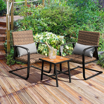 3 Pieces Patio Rattan Conversation Set with Quick Dry Lumbar Pillows, Brown Patio Conversation Sets   at Gallery Canada