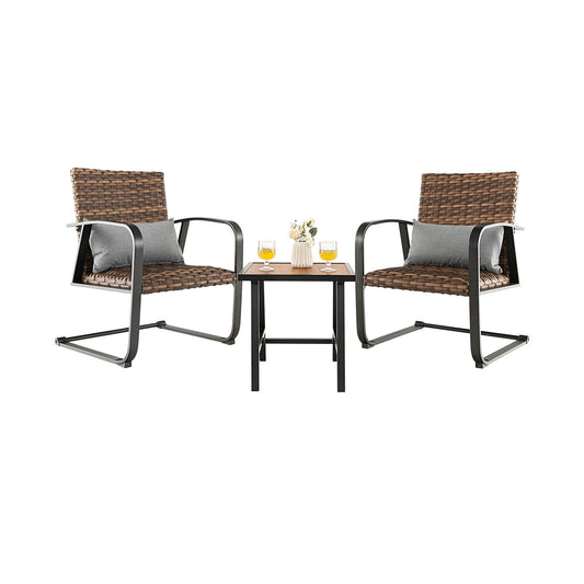 3 Pieces Patio Rattan Conversation Set with Quick Dry Lumbar Pillows, Brown Patio Conversation Sets   at Gallery Canada