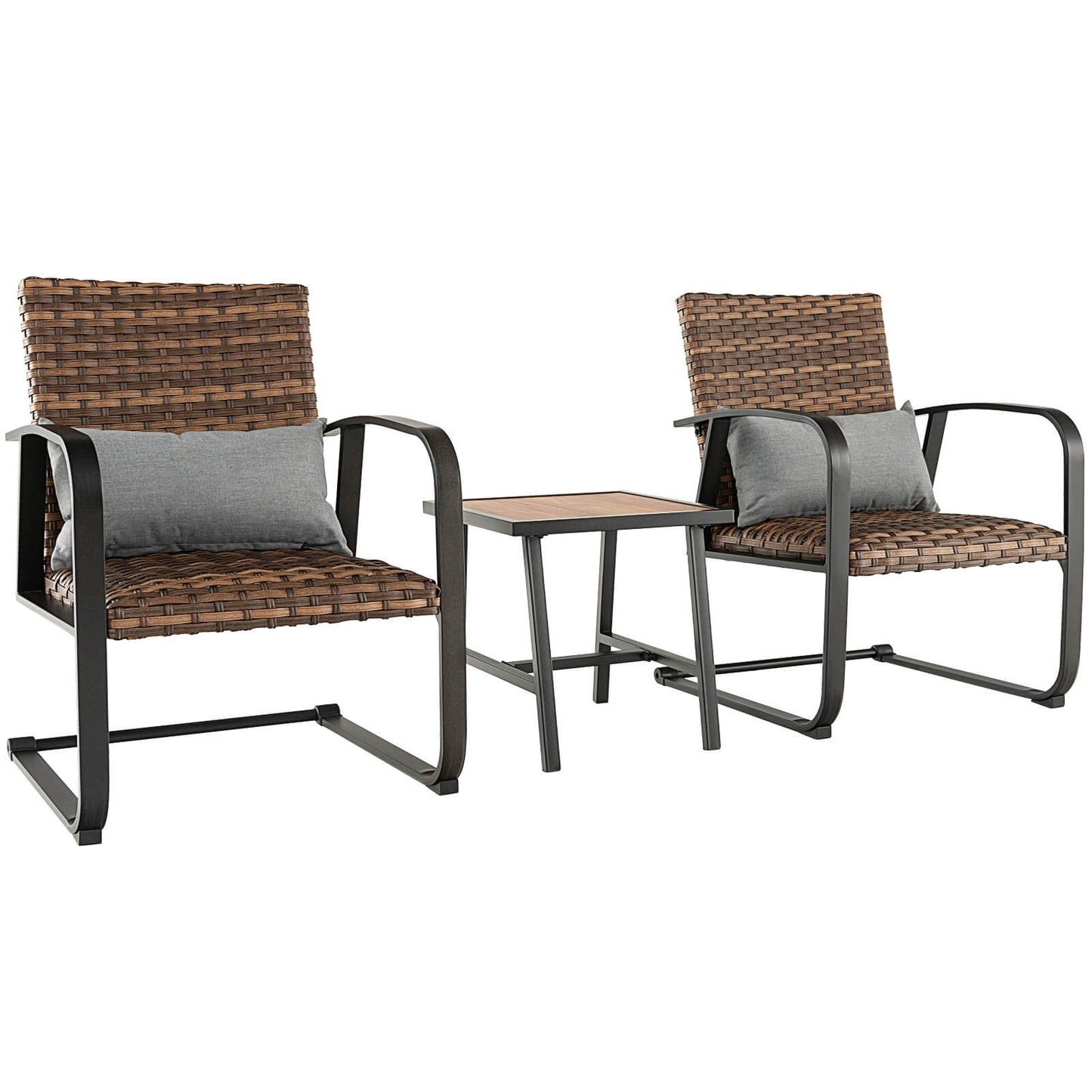 3 Pieces Patio Rattan Conversation Set with Quick Dry Lumbar Pillows, Brown Patio Conversation Sets   at Gallery Canada