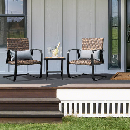 3 Pieces Patio Rattan Conversation Set with Quick Dry Lumbar Pillows, Brown Patio Conversation Sets   at Gallery Canada