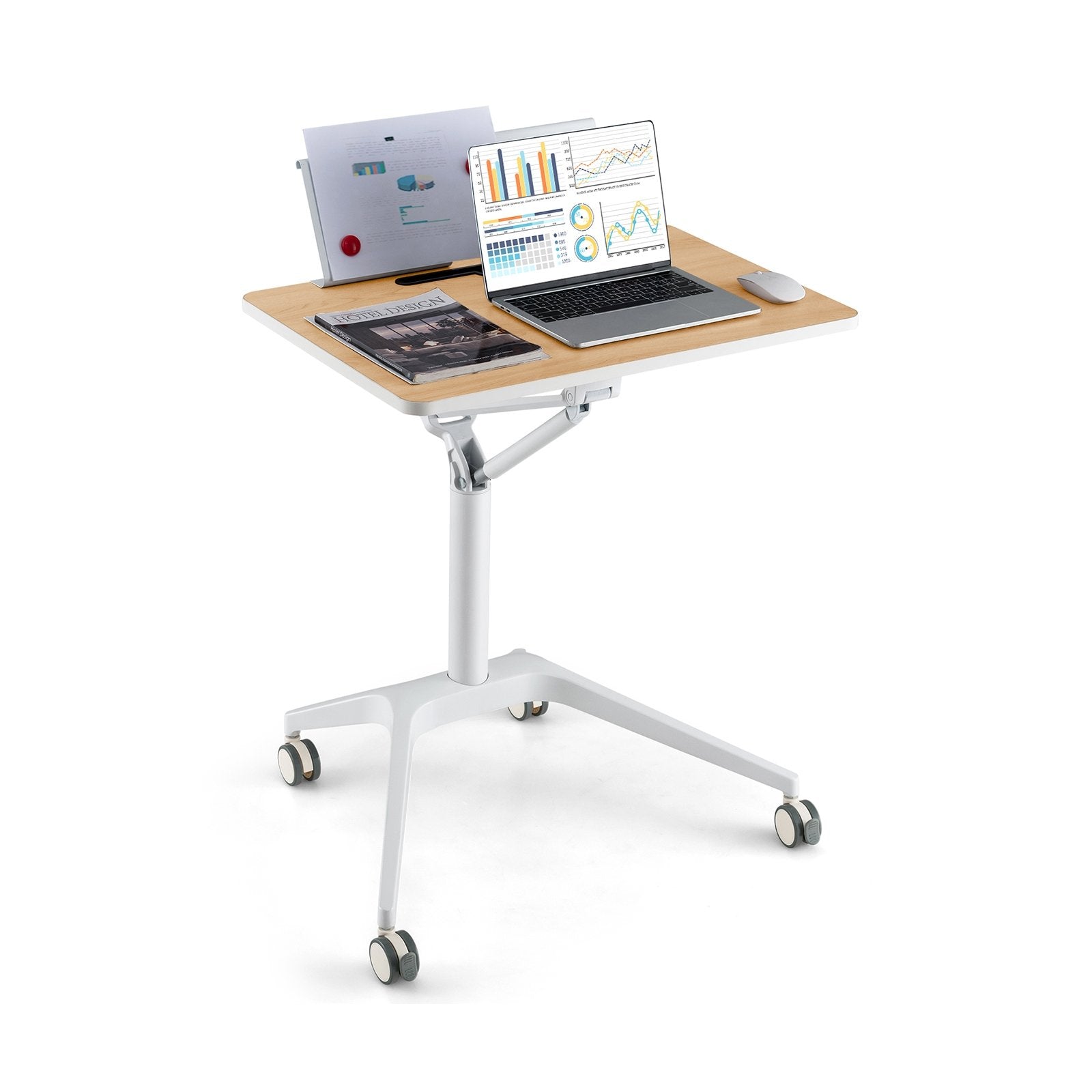 Height Adjustable Mobile Standing Desk with Detachable Holde, Natural Laptop Tables & Printer Stands   at Gallery Canada