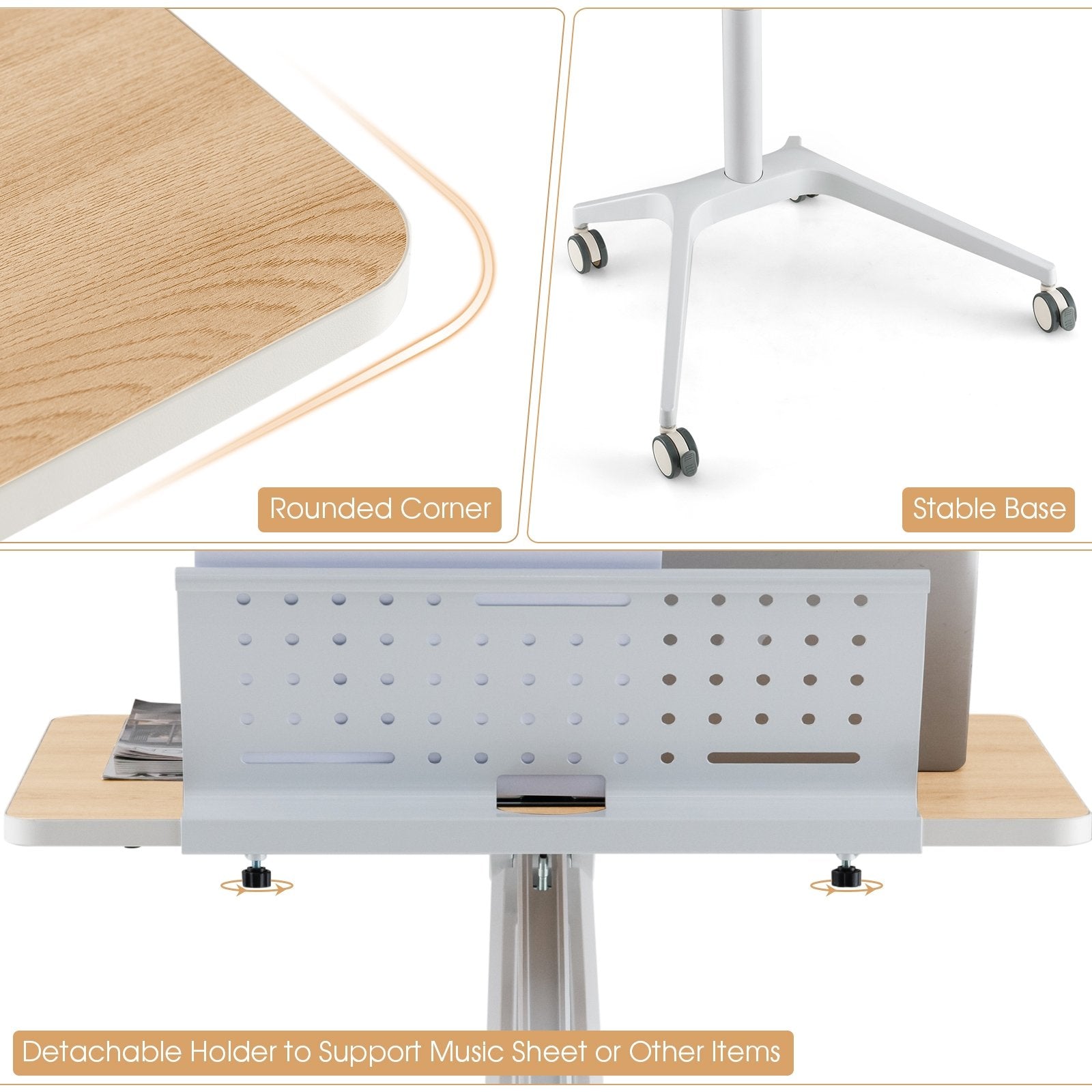 Height Adjustable Mobile Standing Desk with Detachable Holde, Natural Laptop Tables & Printer Stands   at Gallery Canada