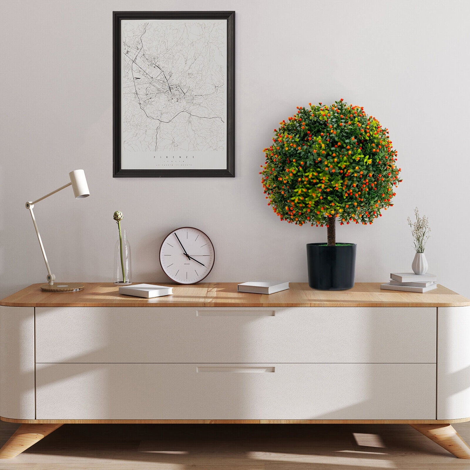 2-Pack Artificial Boxwood Topiary Ball Tree with Orange Fruit, Green Faux Plants at Gallery Canada