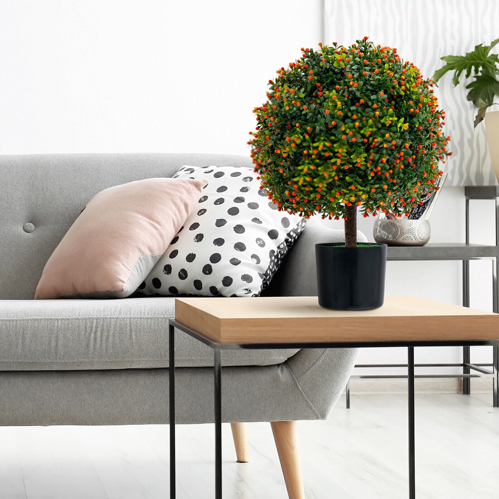 2-Pack Artificial Boxwood Topiary Ball Tree with Orange Fruit, Green Faux Plants at Gallery Canada