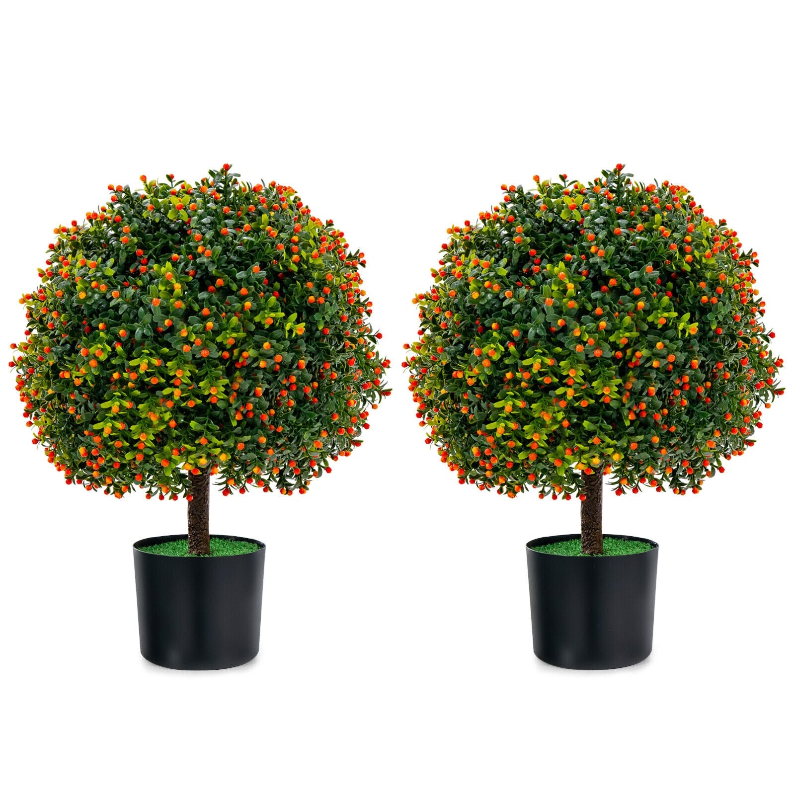 2-Pack Artificial Boxwood Topiary Ball Tree with Orange Fruit, Green Faux Plants at Gallery Canada