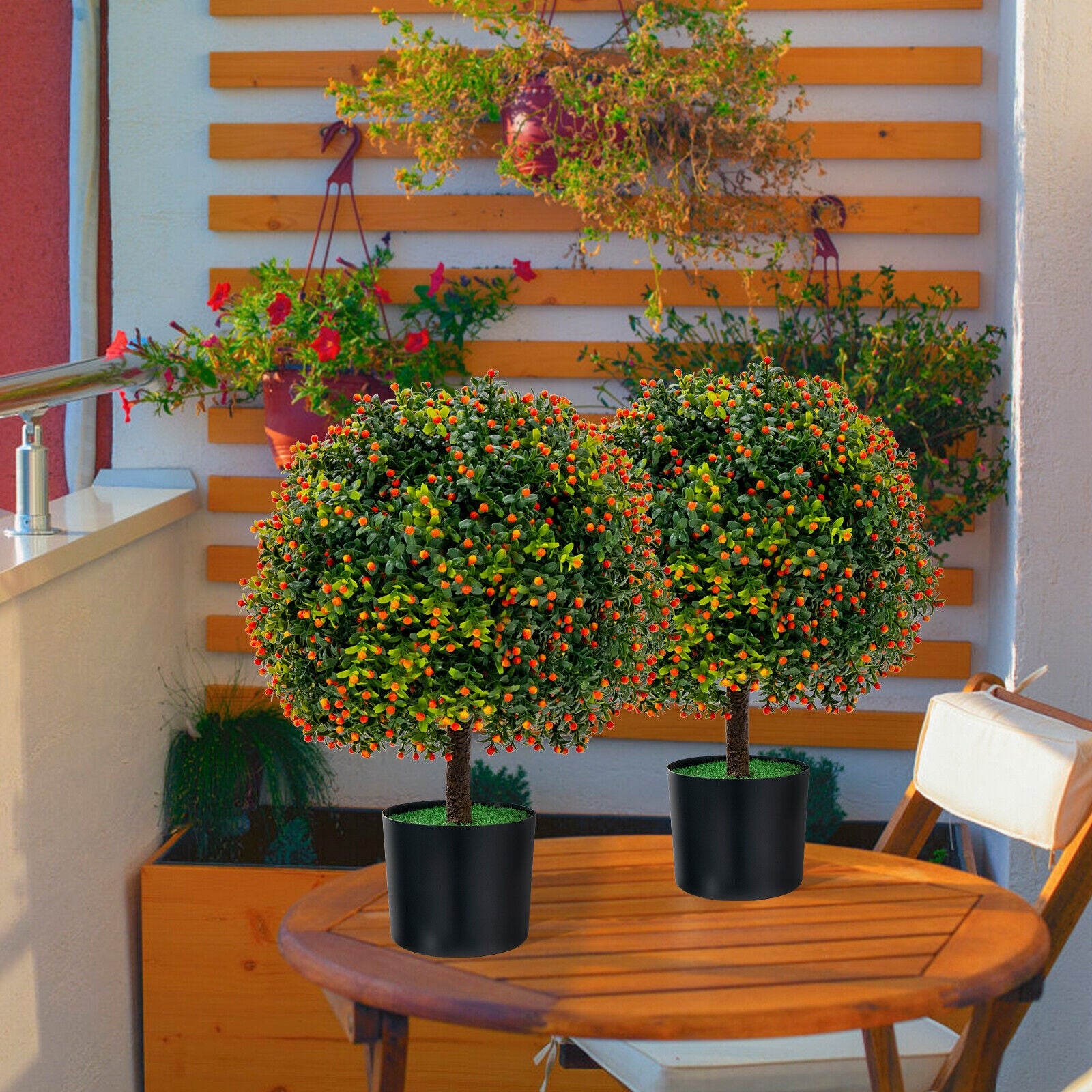 2-Pack Artificial Boxwood Topiary Ball Tree with Orange Fruit, Green Faux Plants at Gallery Canada