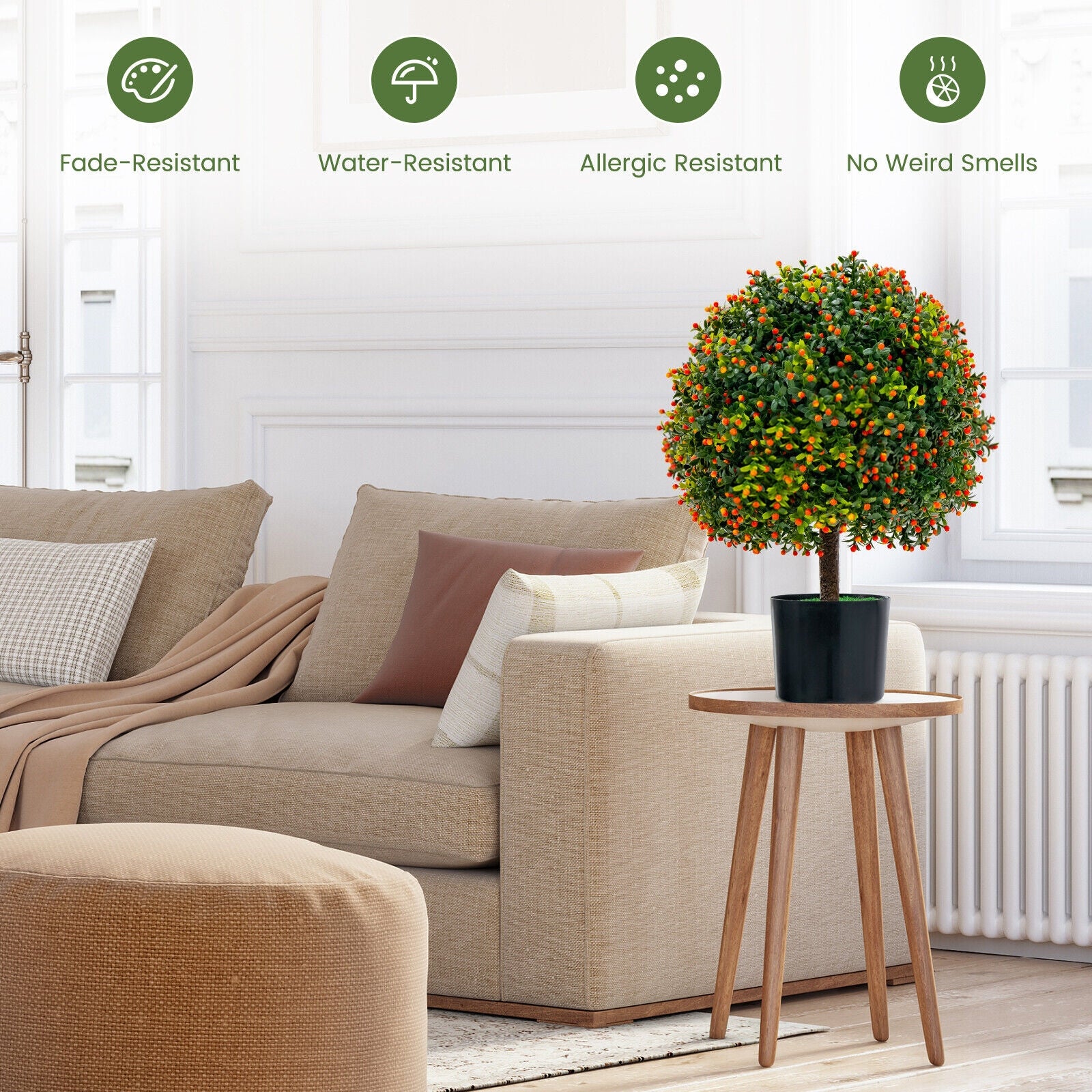 2-Pack Artificial Boxwood Topiary Ball Tree with Orange Fruit, Green Faux Plants at Gallery Canada