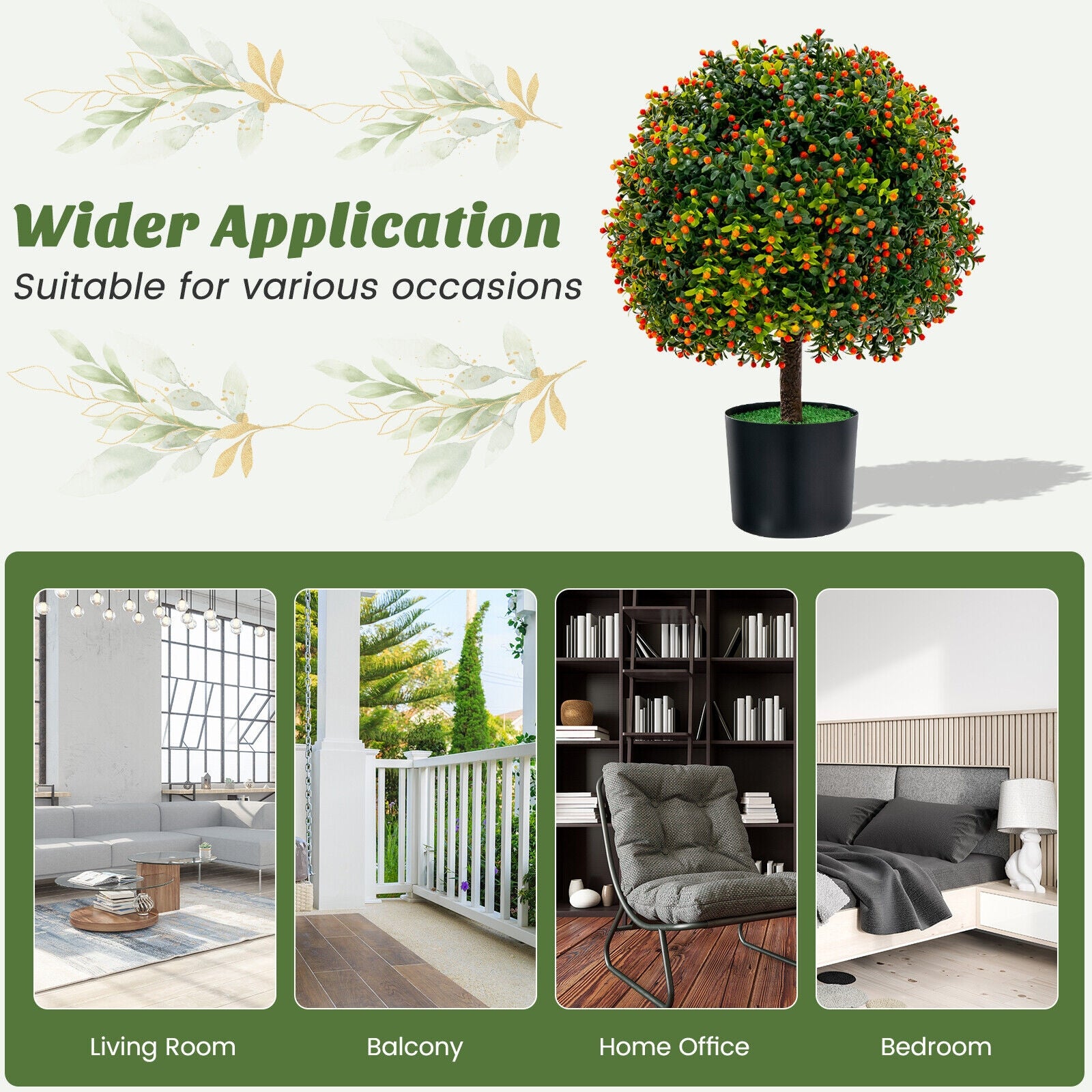 2-Pack Artificial Boxwood Topiary Ball Tree with Orange Fruit, Green Faux Plants at Gallery Canada