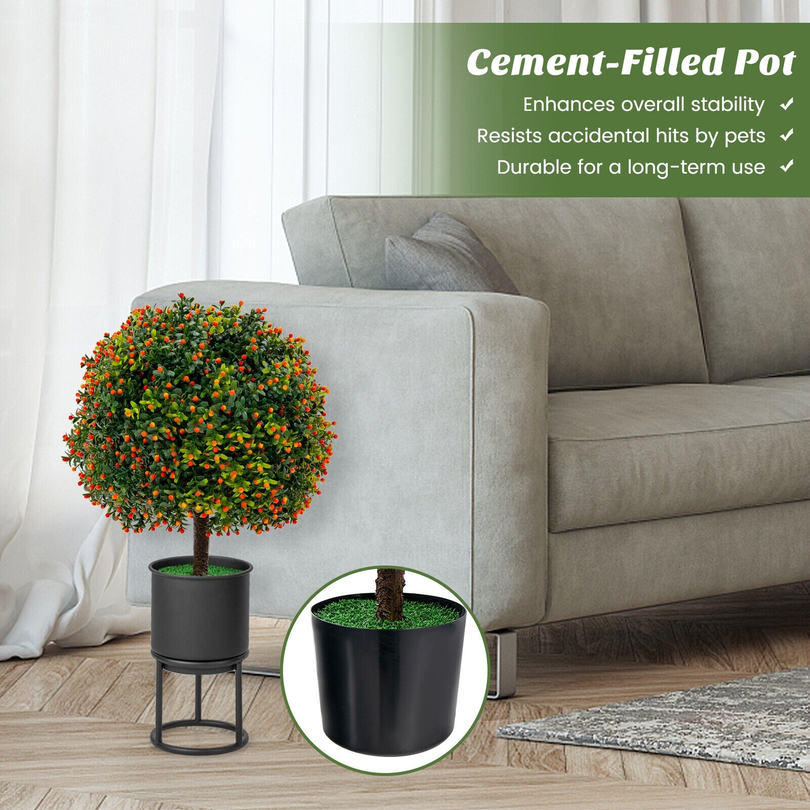 2-Pack Artificial Boxwood Topiary Ball Tree with Orange Fruit, Green Faux Plants at Gallery Canada