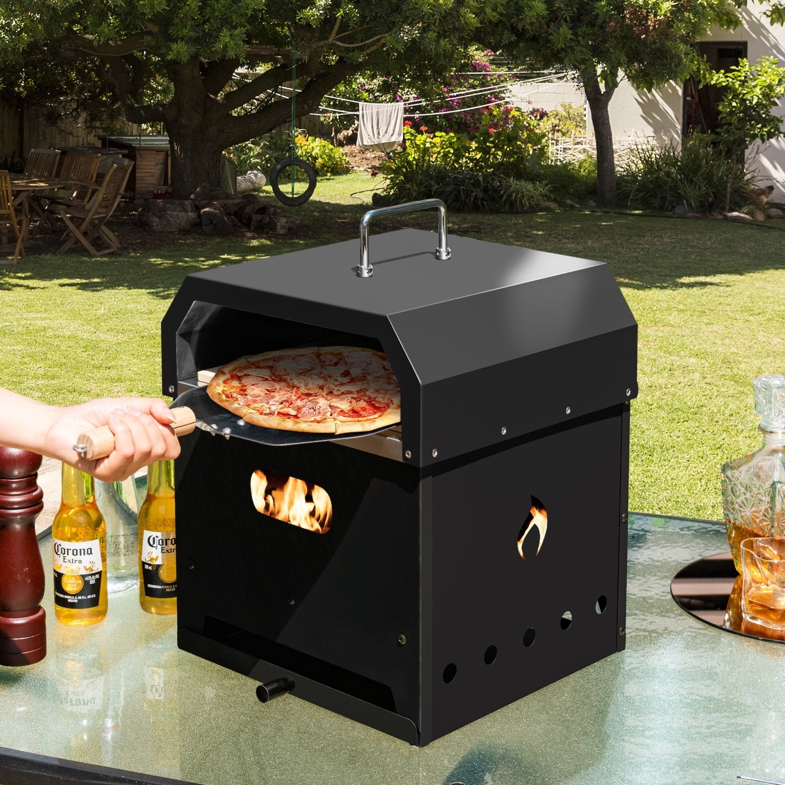 4-in-1 Outdoor Portable Pizza Oven with 12 Inch Pizza Stone, Black Outdoor Grills   at Gallery Canada