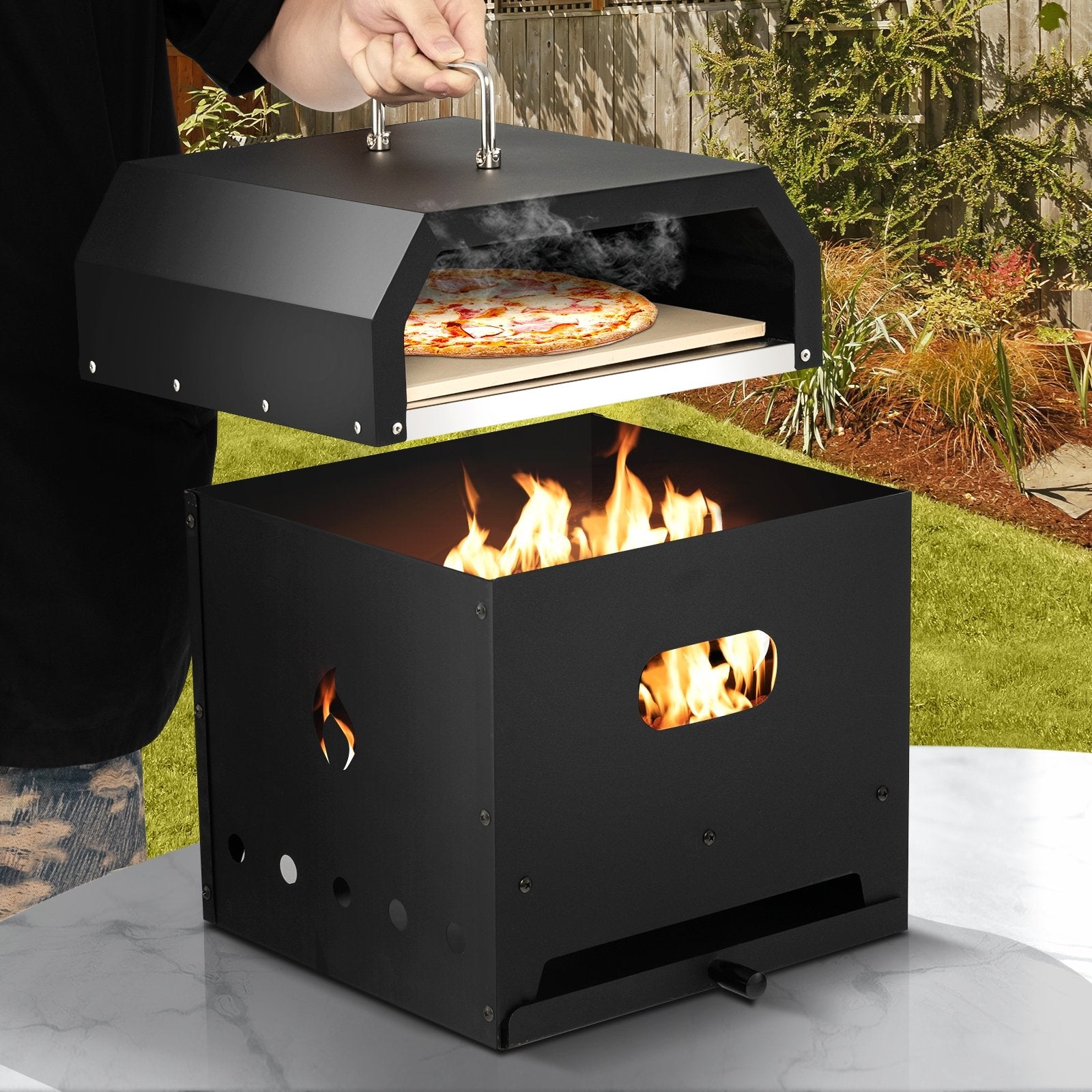 4-in-1 Outdoor Portable Pizza Oven with 12 Inch Pizza Stone, Black Outdoor Grills   at Gallery Canada