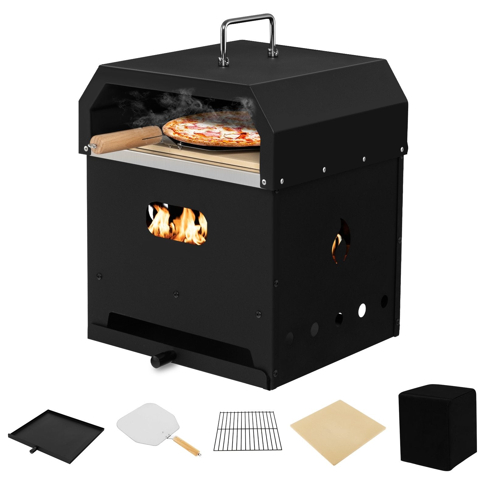 4-in-1 Outdoor Portable Pizza Oven with 12 Inch Pizza Stone, Black Outdoor Grills   at Gallery Canada